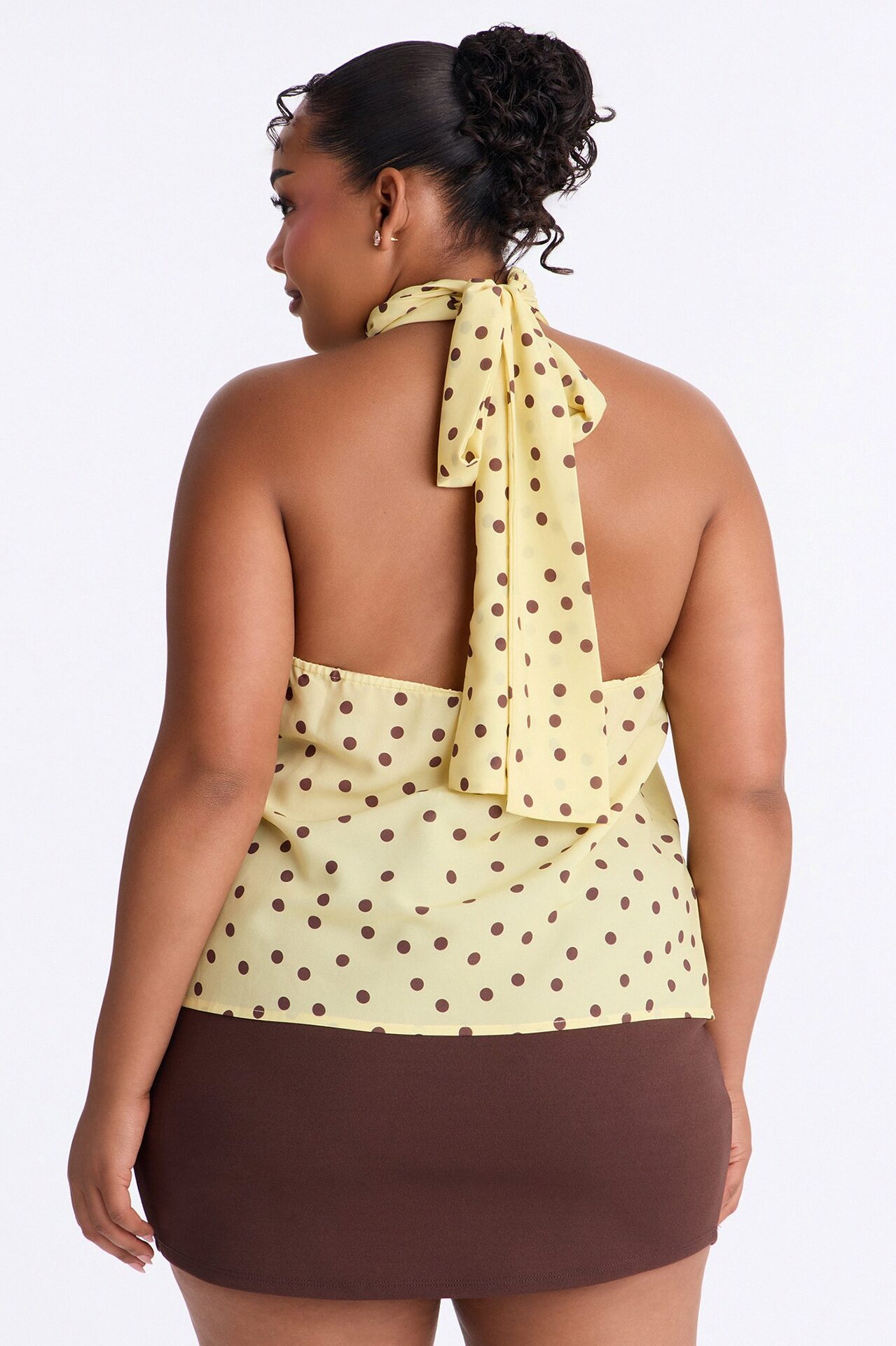 Cute Act Polka Dot Chiffon Halter Top - Yellow/combo