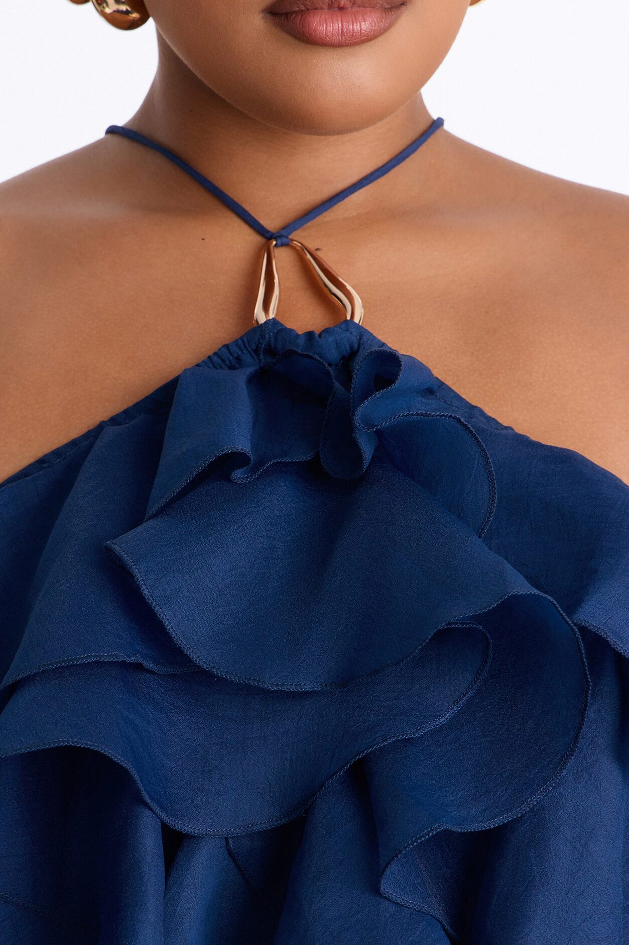 Ruffle Cutie Hardware Organza Halter Top - Navy