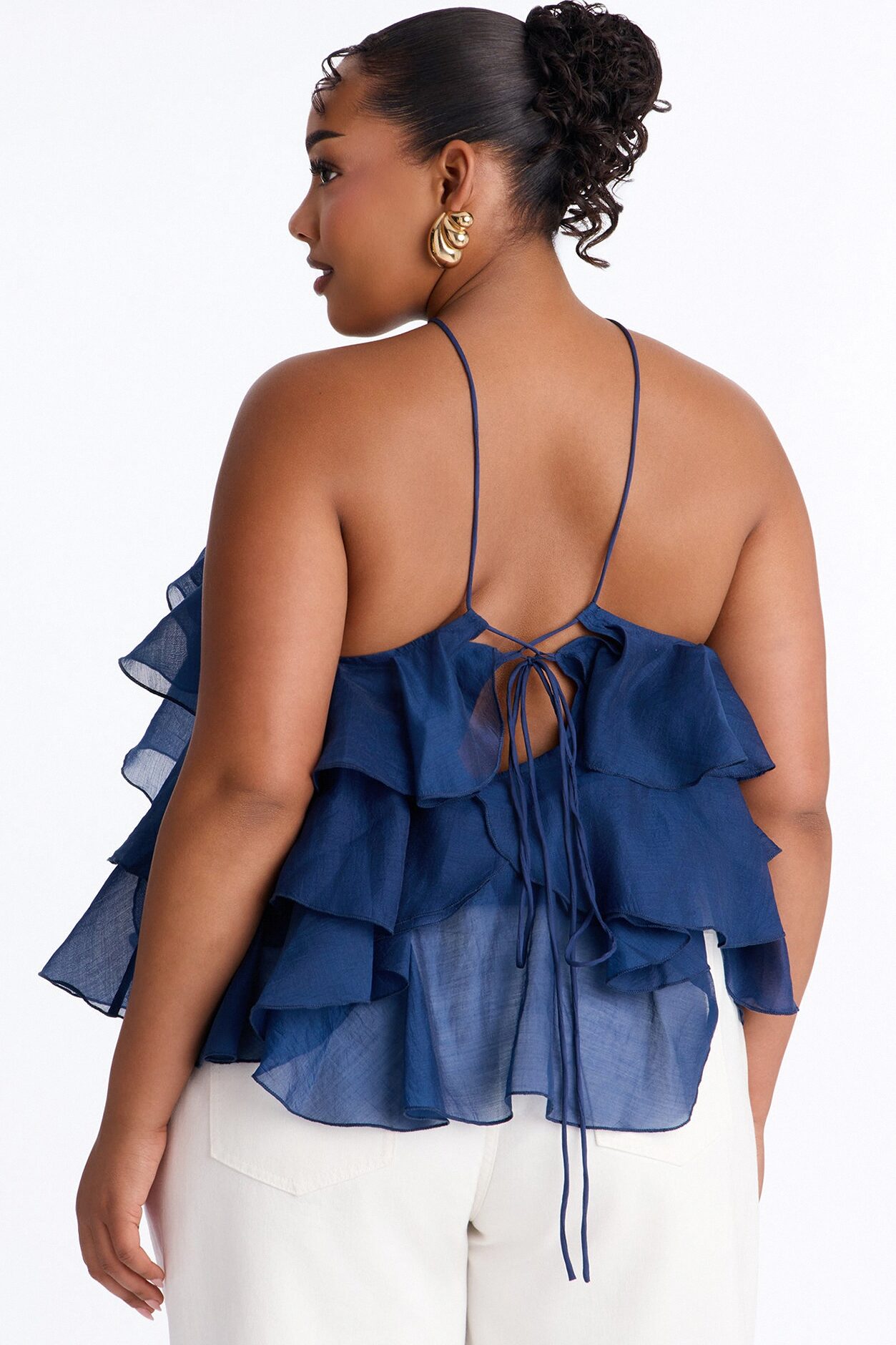 Ruffle Cutie Hardware Organza Halter Top - Navy
