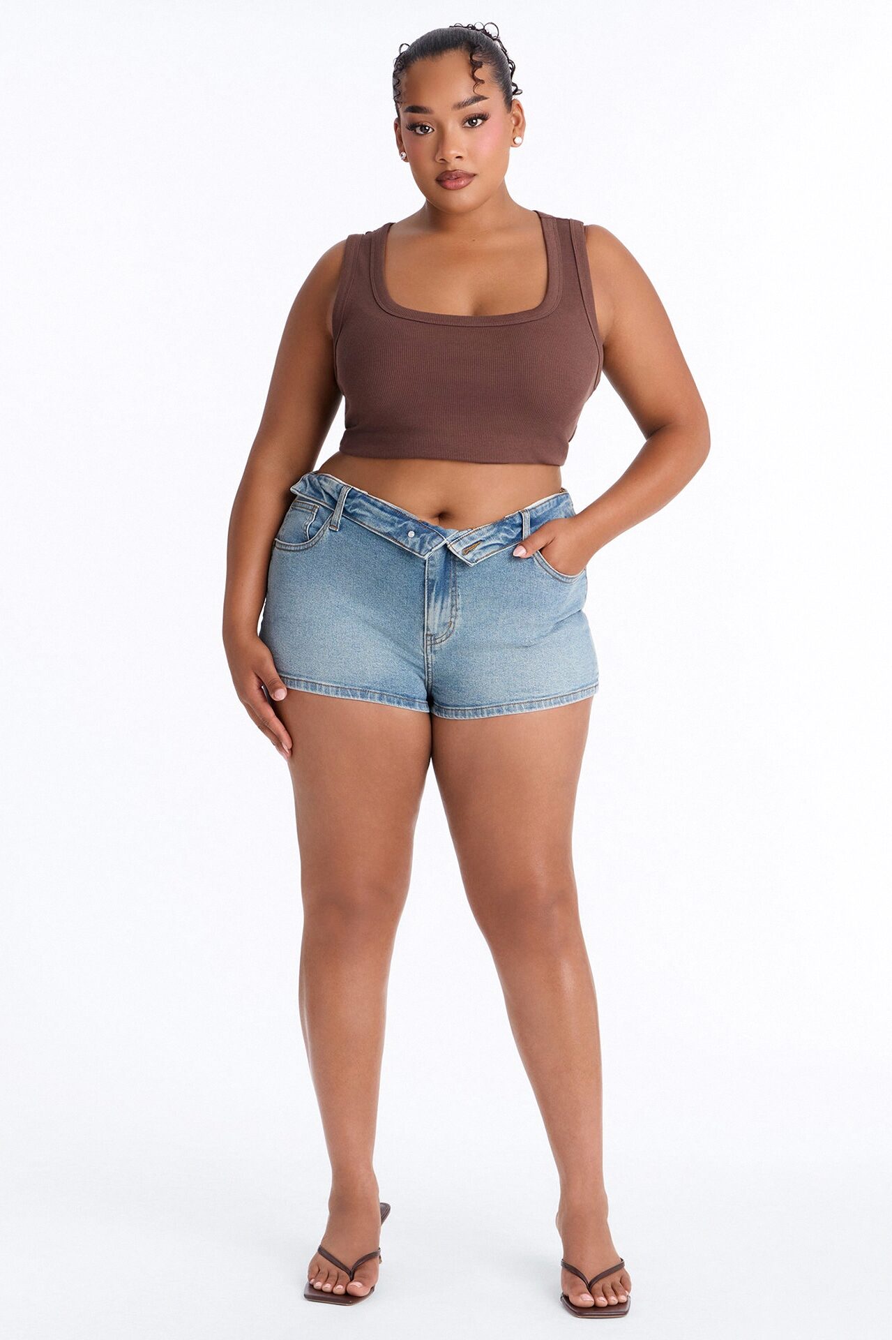 Roll With It Foldover Stretch Denim Shorts - Light Wash