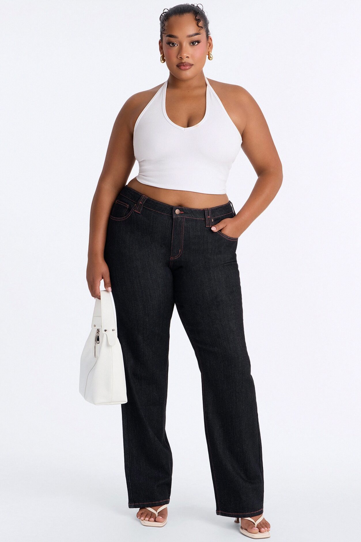 Hot To Trot Low Waist Stretch Straight Leg Jeans - Dark Wash
