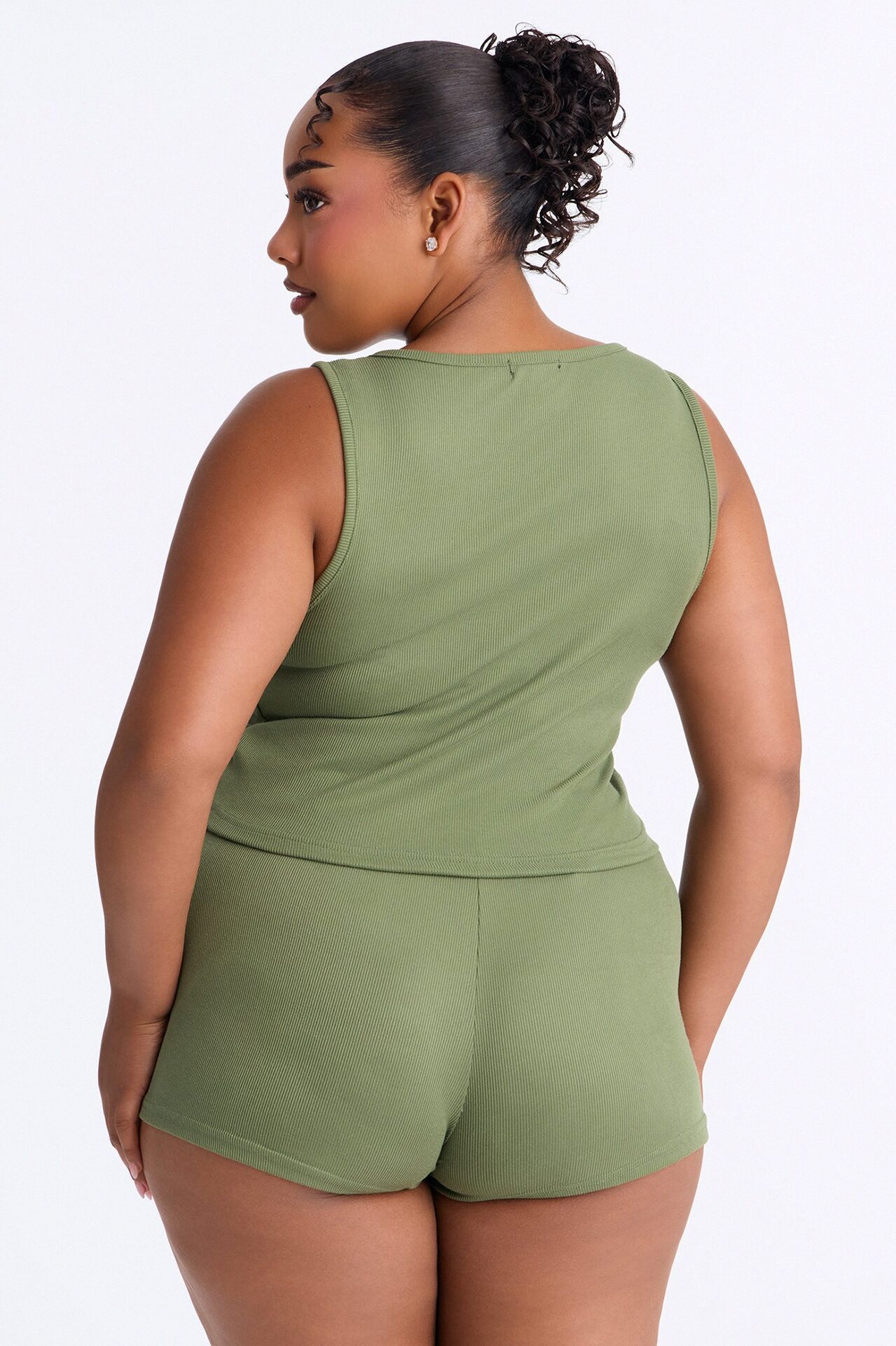 Homebody Ribbed V-Neck PJ Short Set - Green