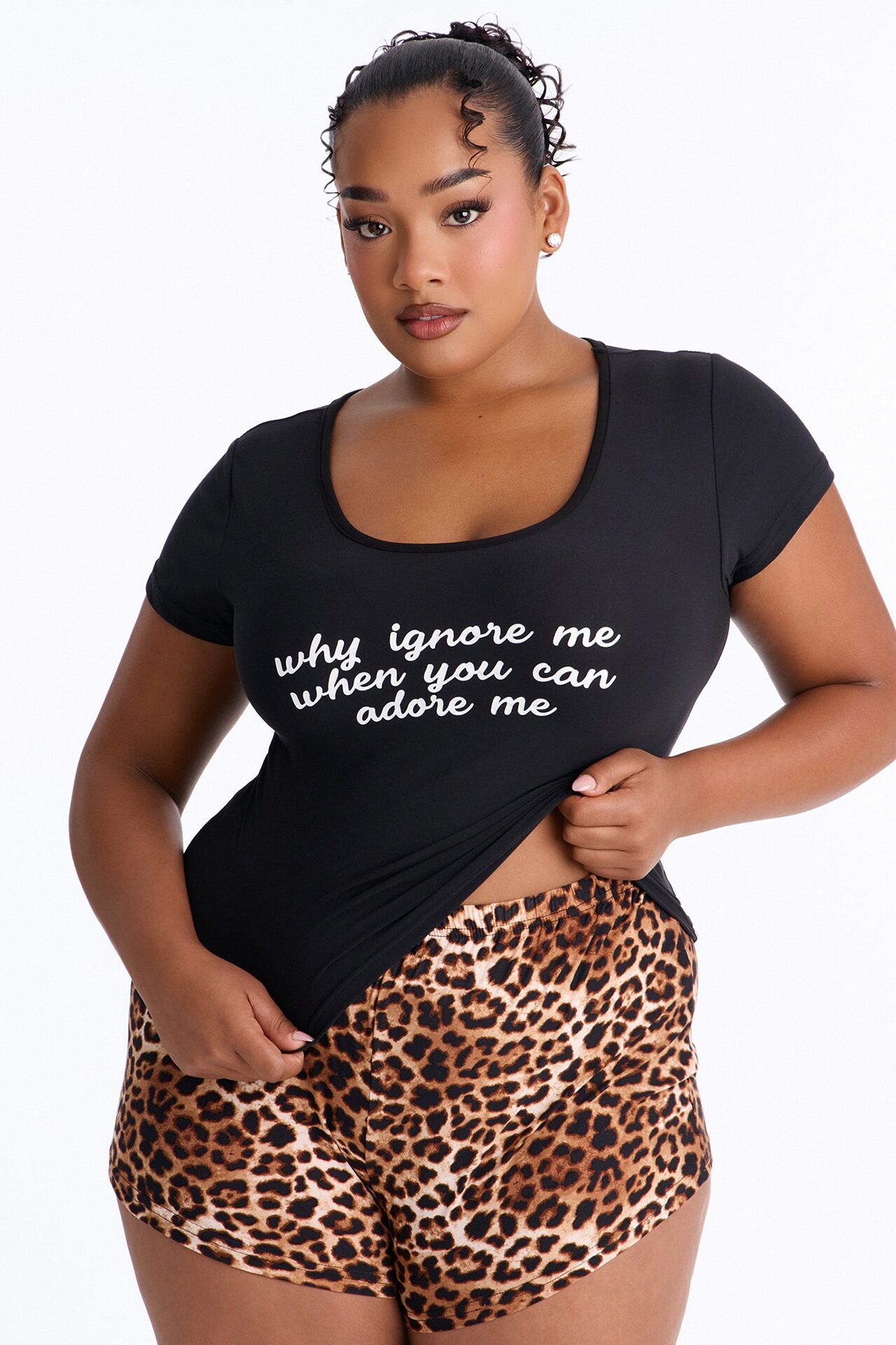 You Adore This Catch Crop Tee PJ Short Set - Black/Brown