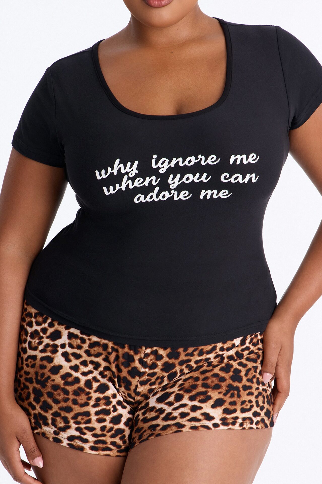 You Adore This Catch Crop Tee PJ Short Set - Black/Brown