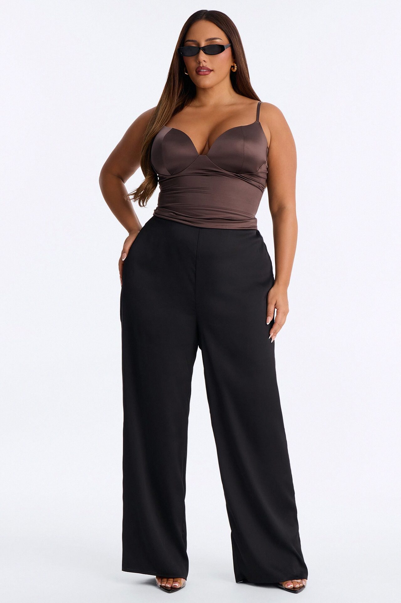 Catherine Sweetheart Satin Padded Top - Dark Brown