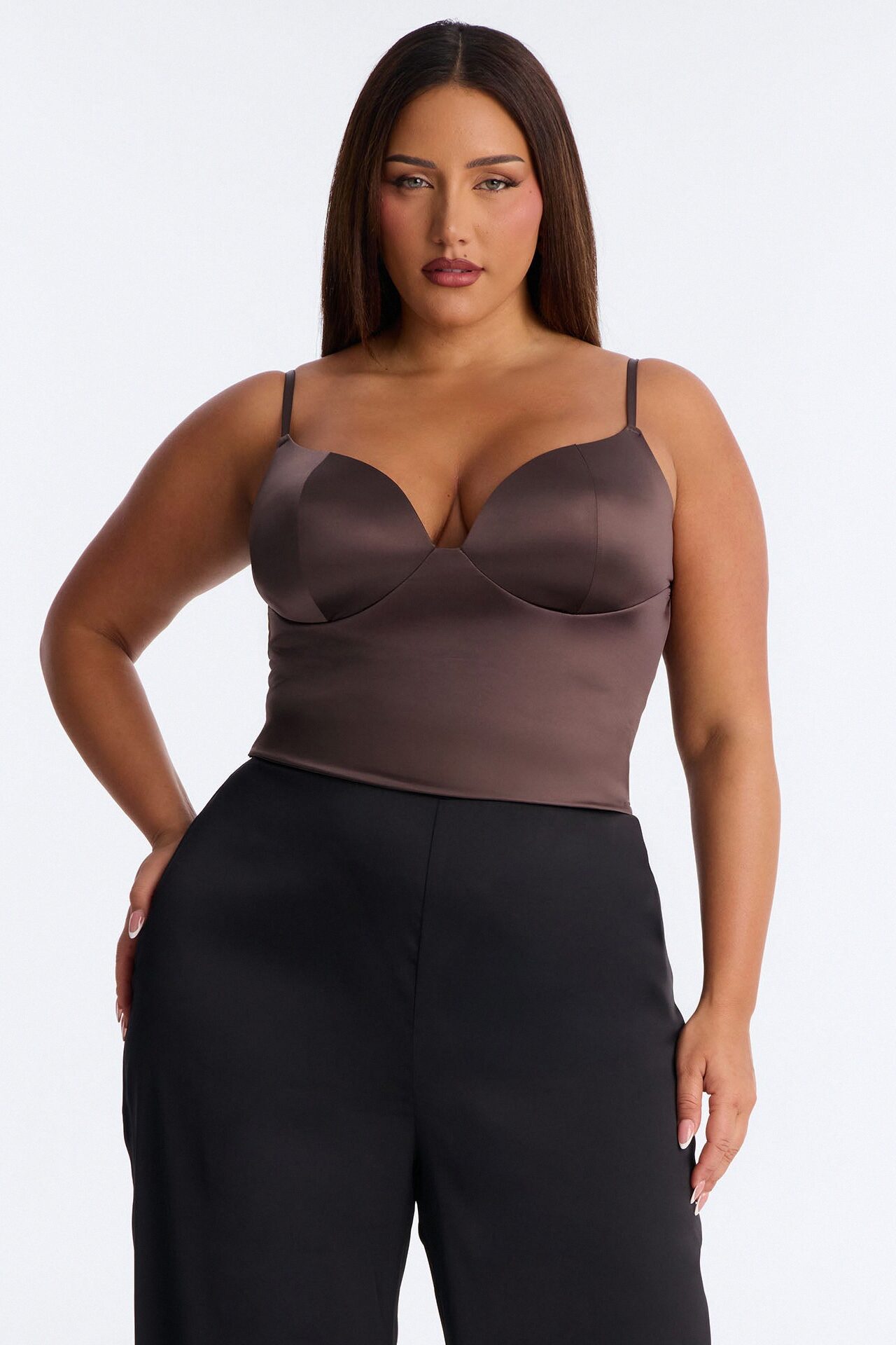 Catherine Sweetheart Satin Padded Top - Dark Brown