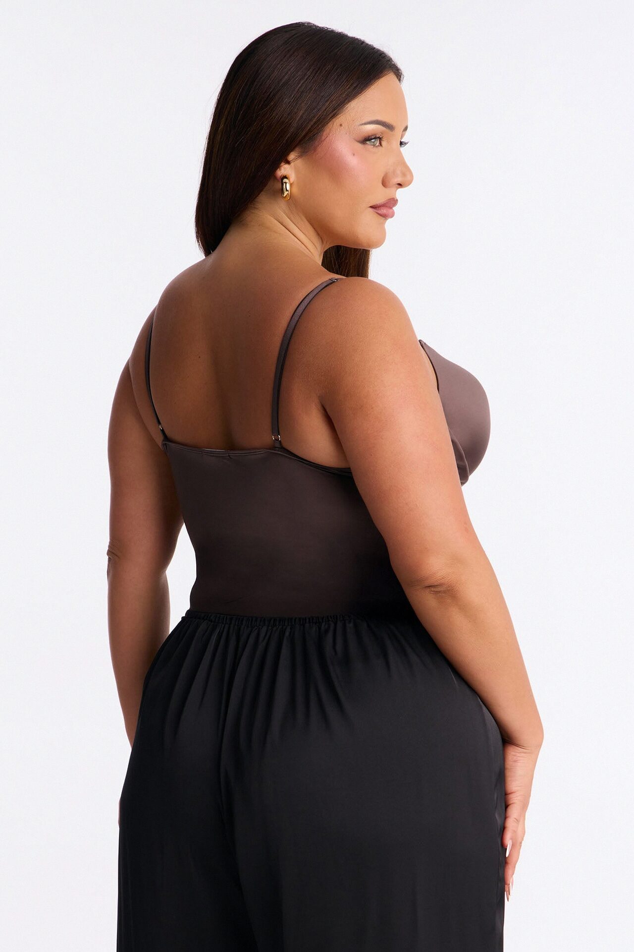 Catherine Sweetheart Satin Padded Top - Dark Brown