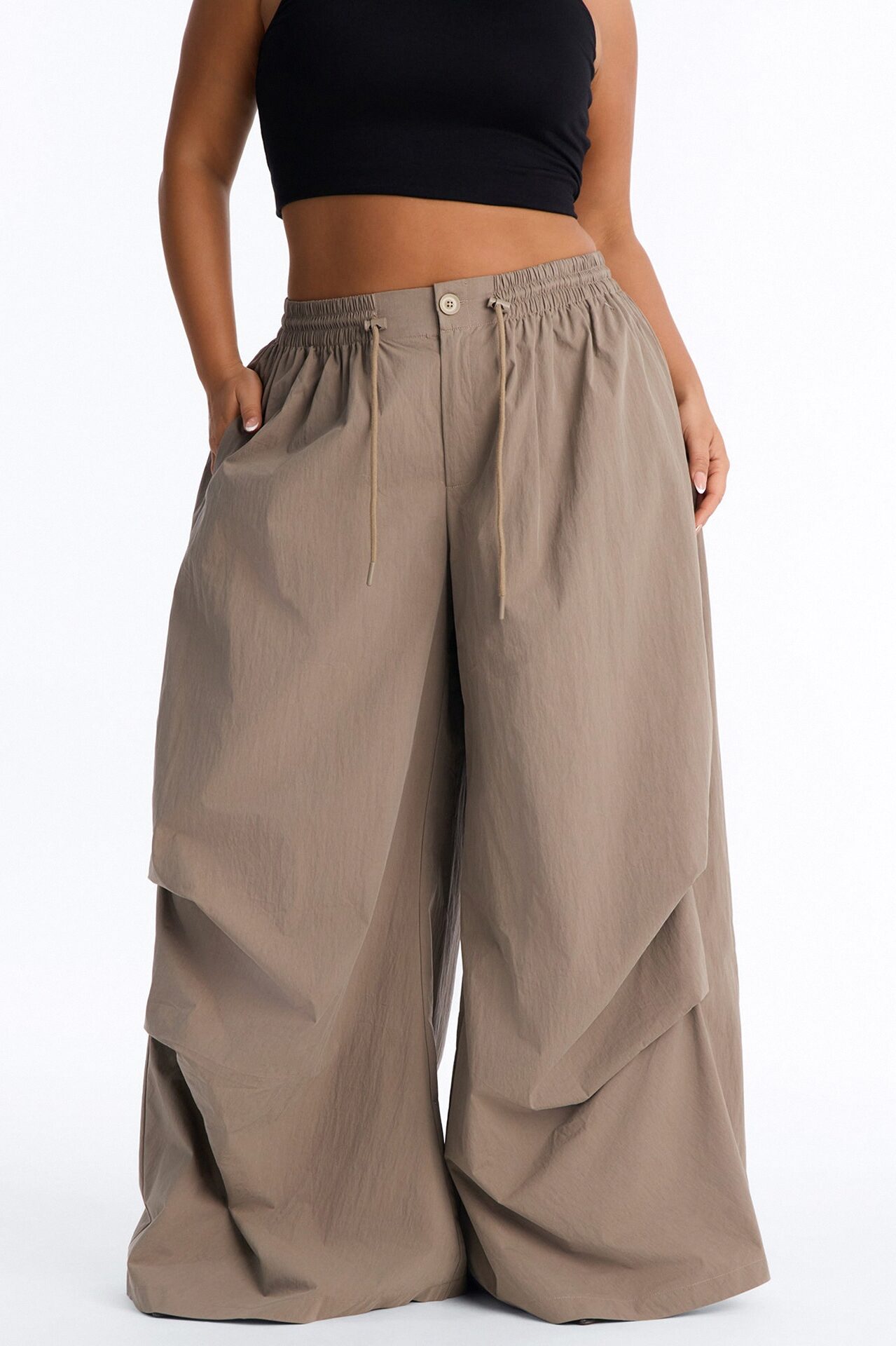 Hazel Stacked Drawstring Waist Super Wide Leg Pant - Caffe