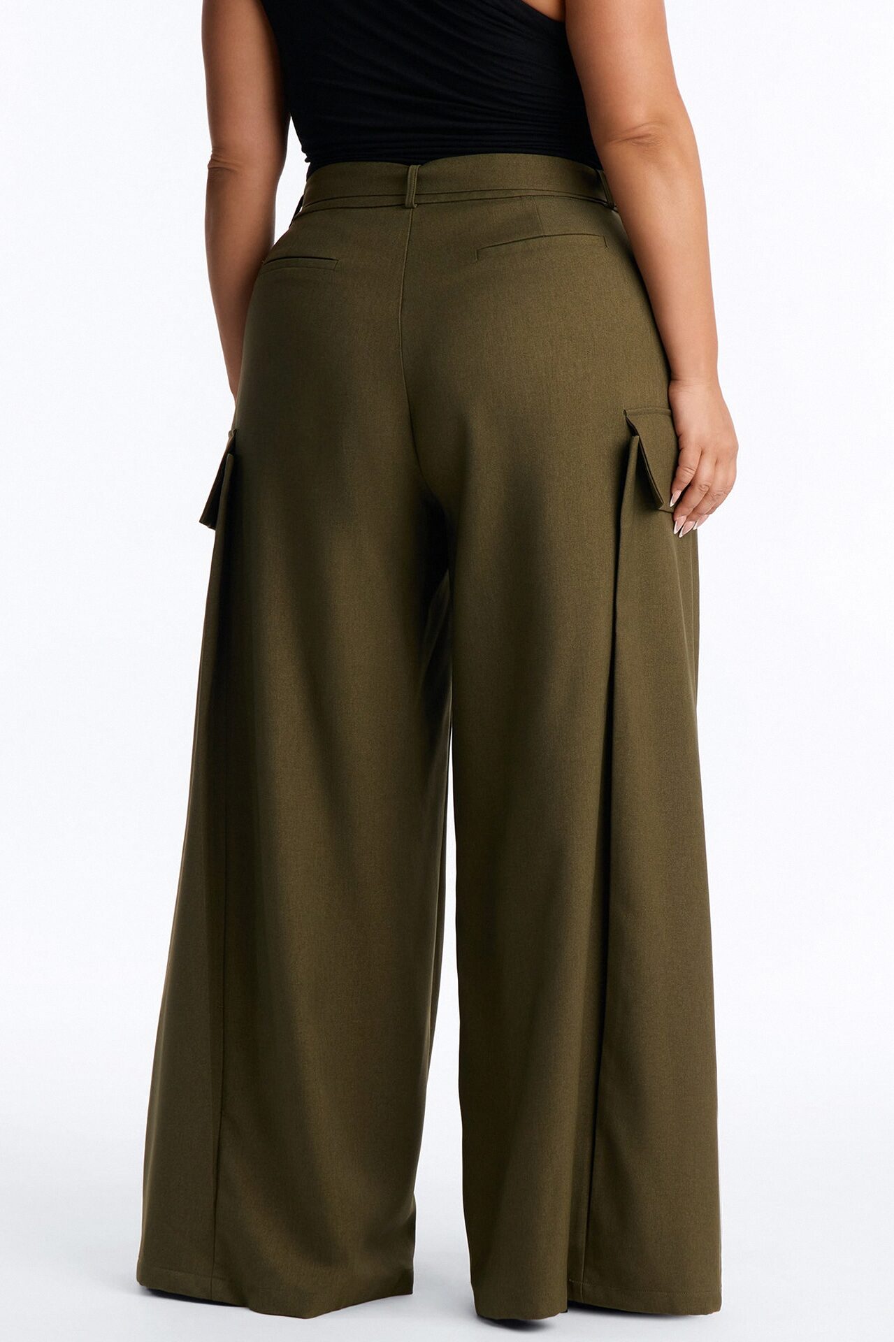 Caroline High Waisted Belted Cargo Wide Leg Trouser - Olive