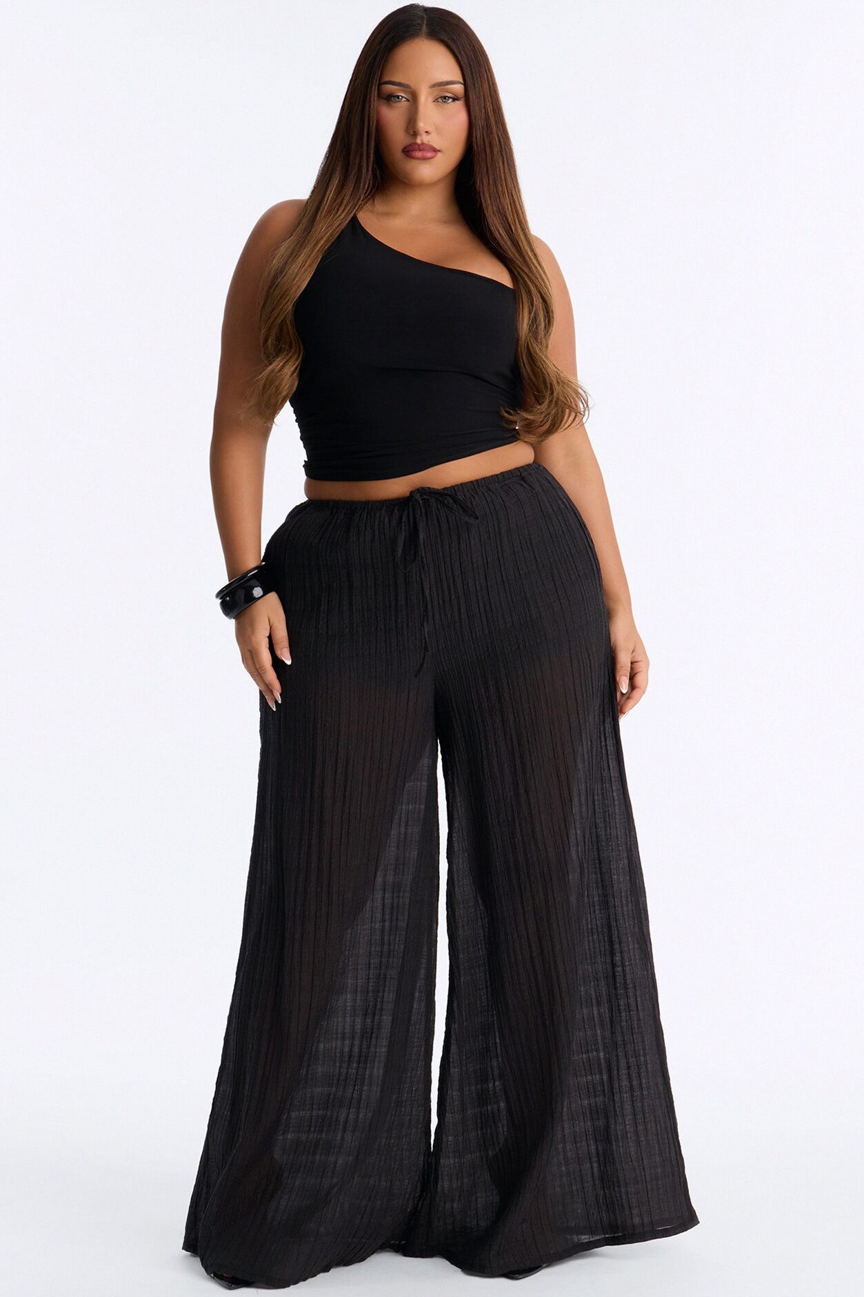 Aris Super Wide Leg Organza Breathable Pant - Black