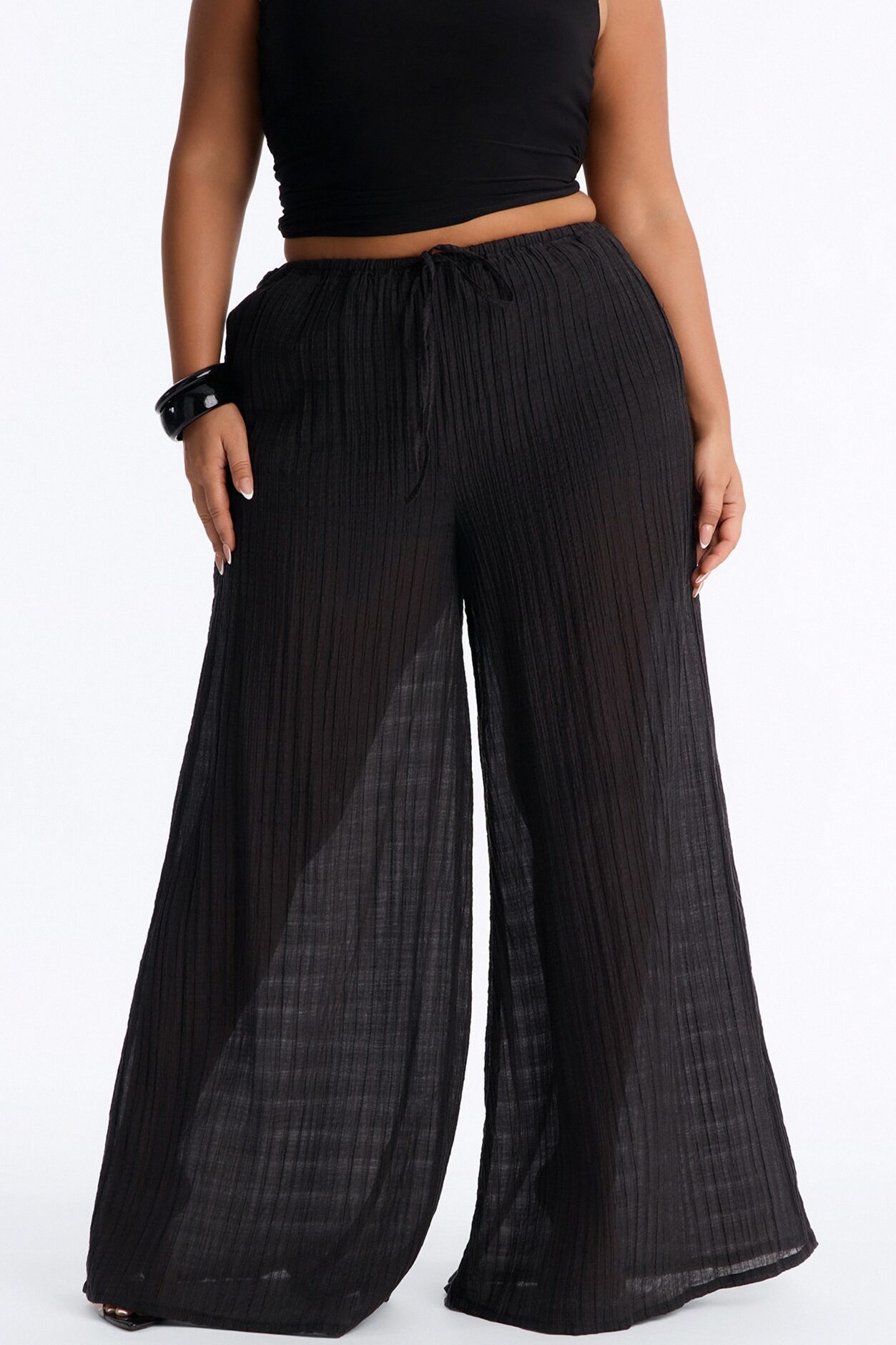 Aris Super Wide Leg Organza Breathable Pant - Black