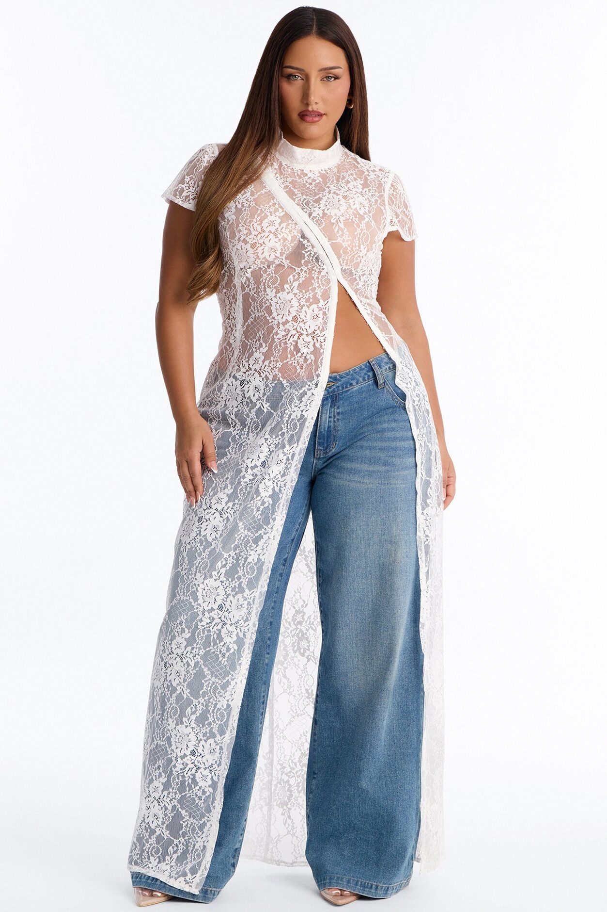 Tonight's Obsession Long Lace Top - White