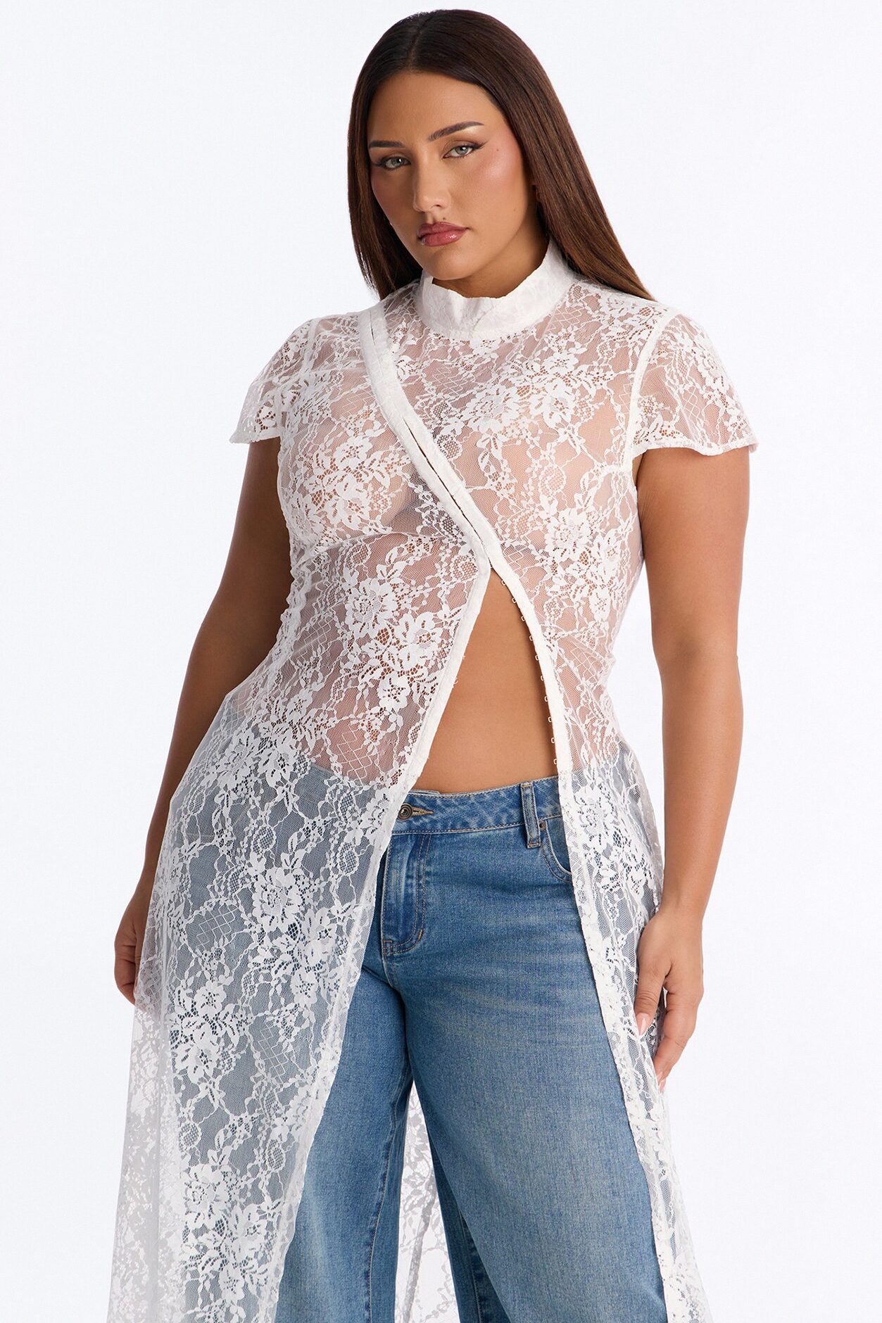Tonight's Obsession Long Lace Top - White