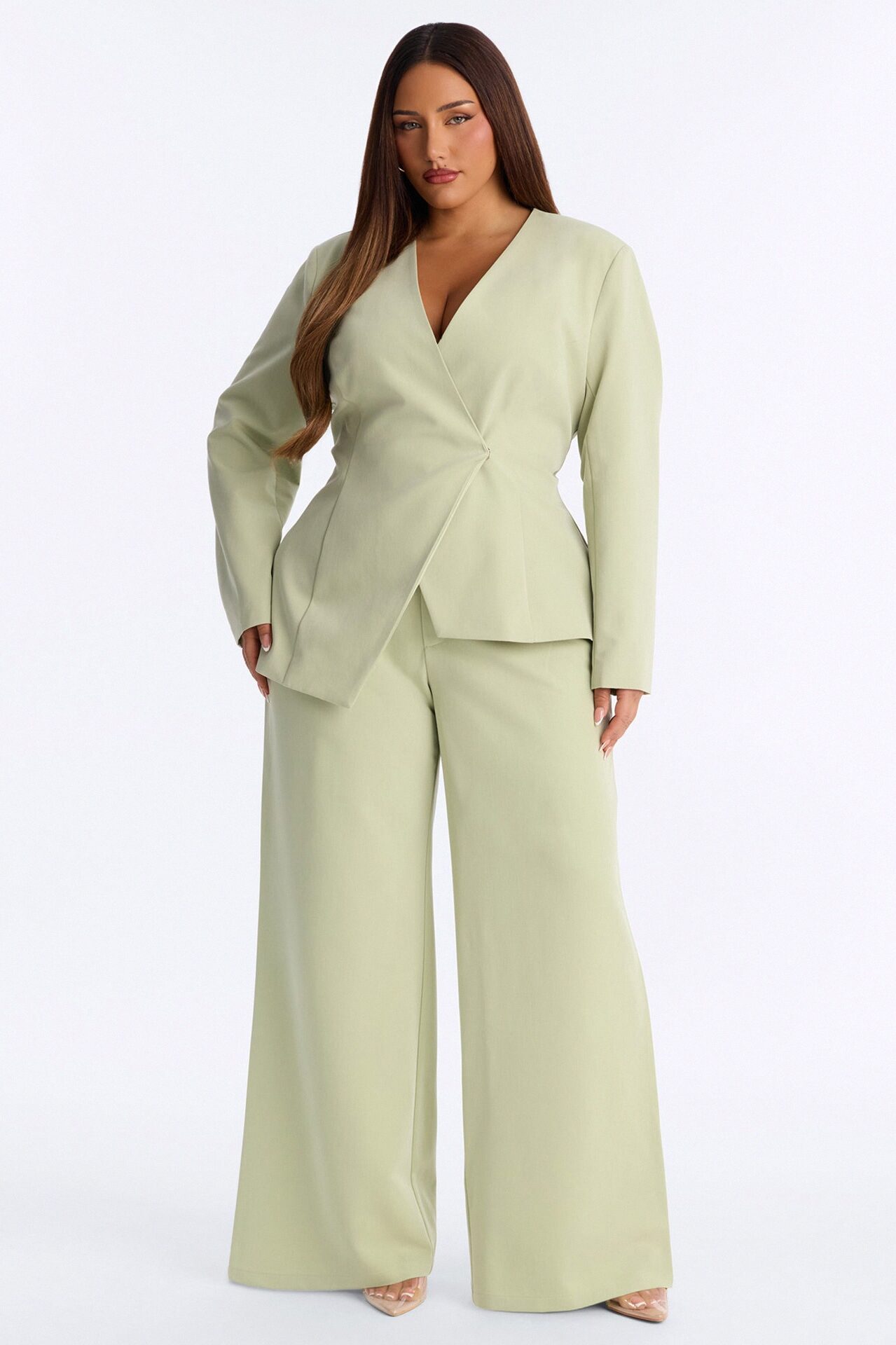 Miss Fabulous Collarless Fitted Blazer - Sage