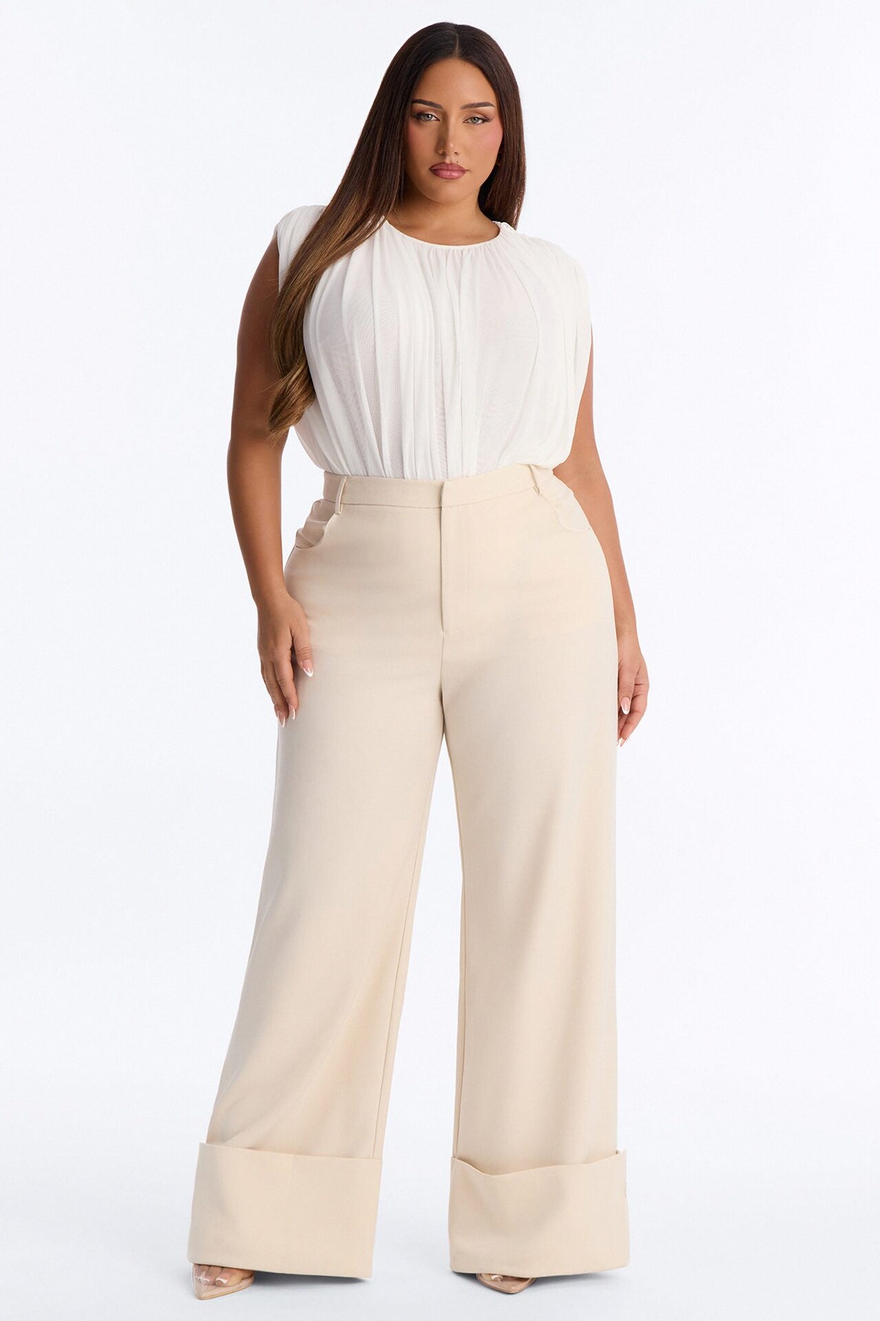 Danielle Ruched Short Sleeve Mesh Bodysuit - White