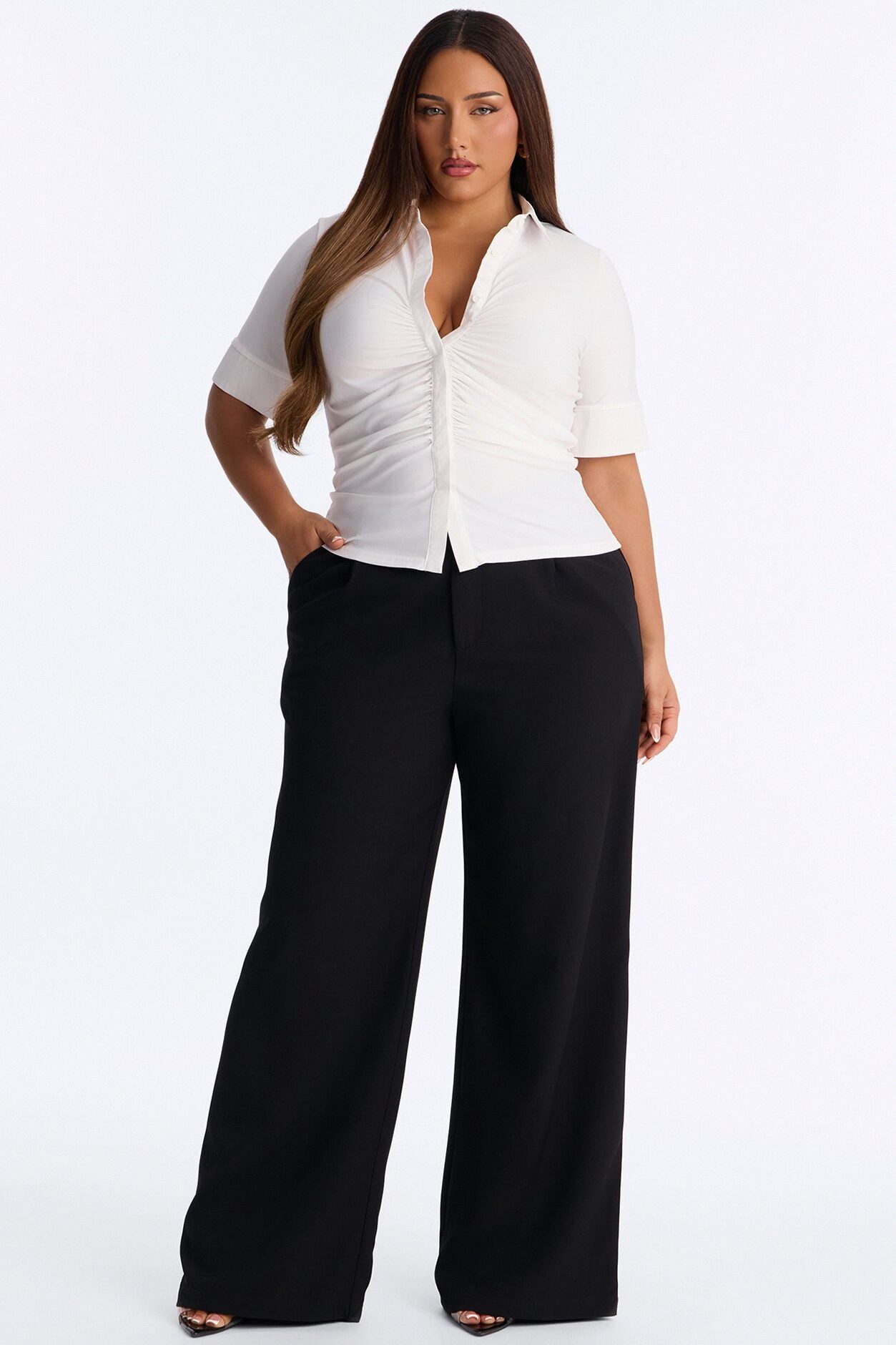 Sue Short Sleeve Button Up Shirt - White