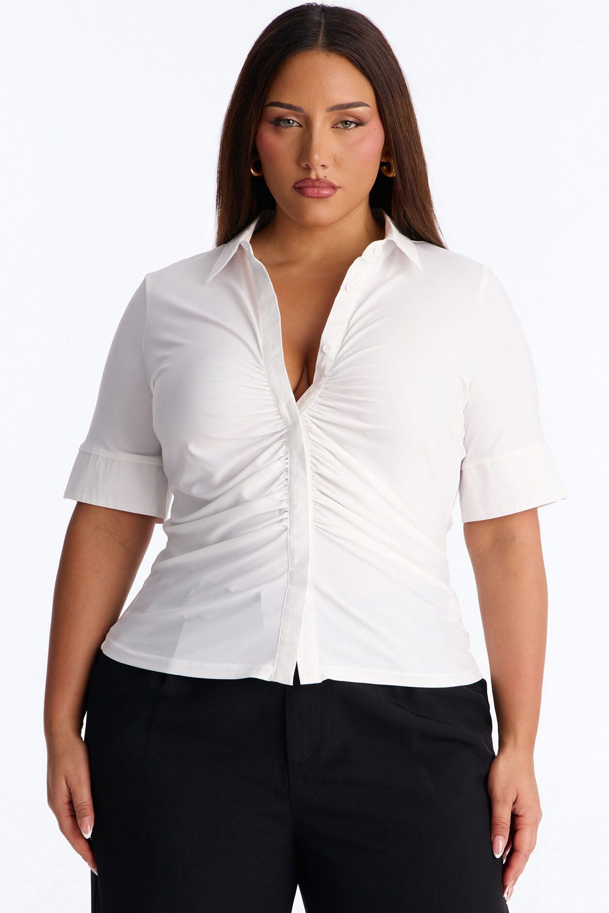 Sue Short Sleeve Button Up Shirt - White