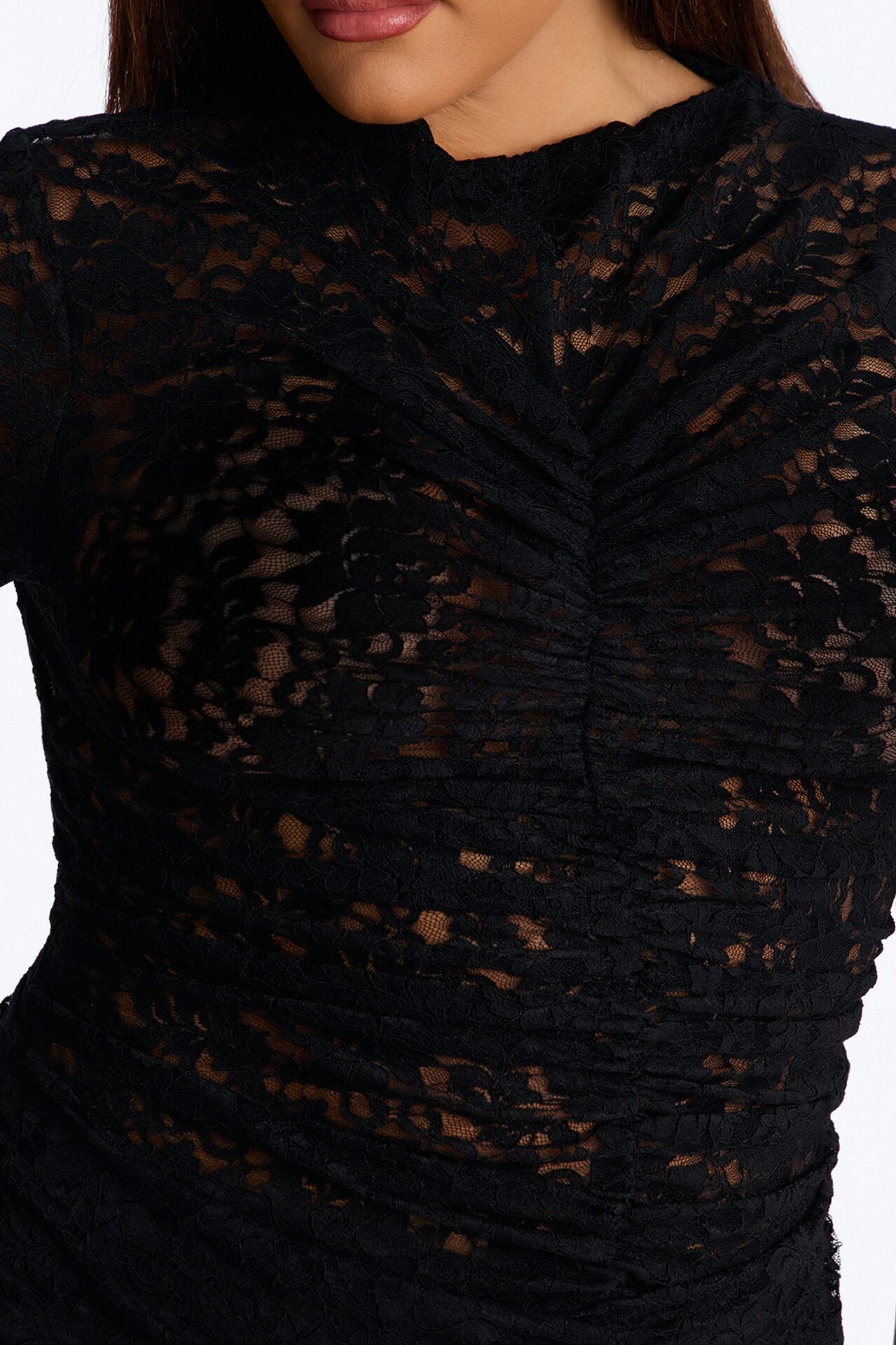 Miranda Lace Mock Neck Short Sleeve Top - Black