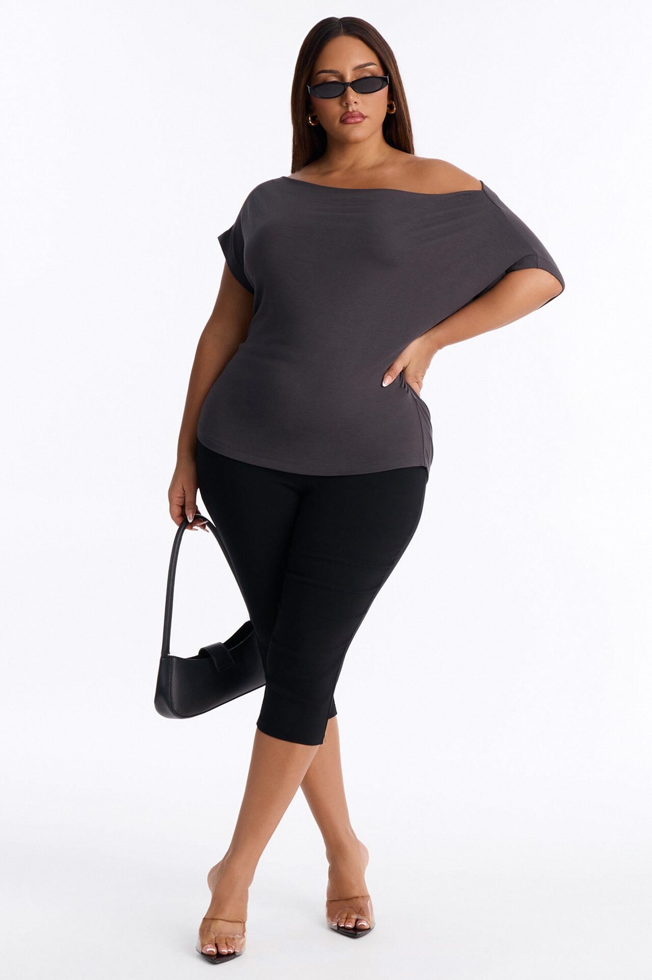 Eva Effortless One Shoulder Top - Charcoal