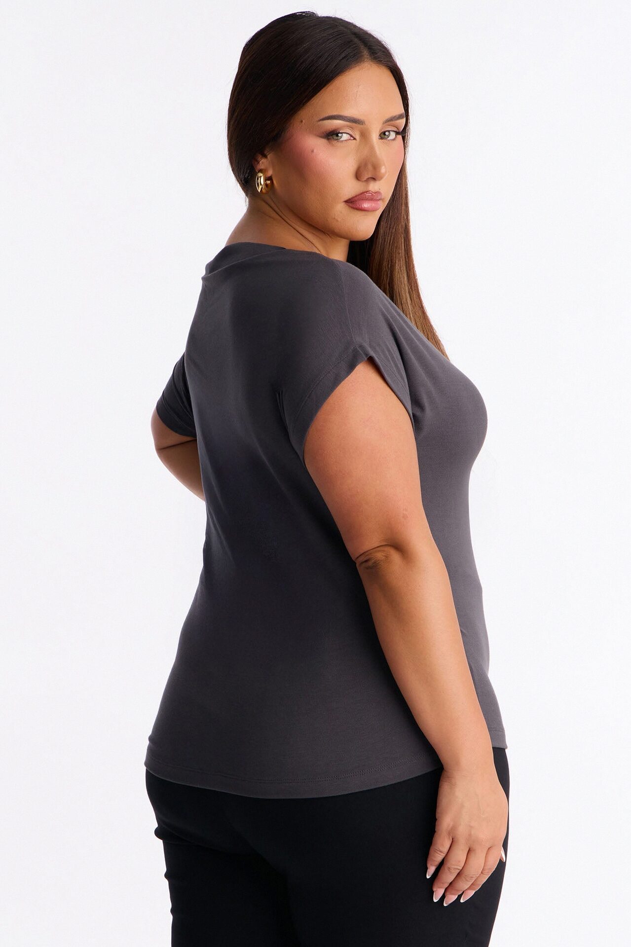Eva Effortless One Shoulder Top - Charcoal