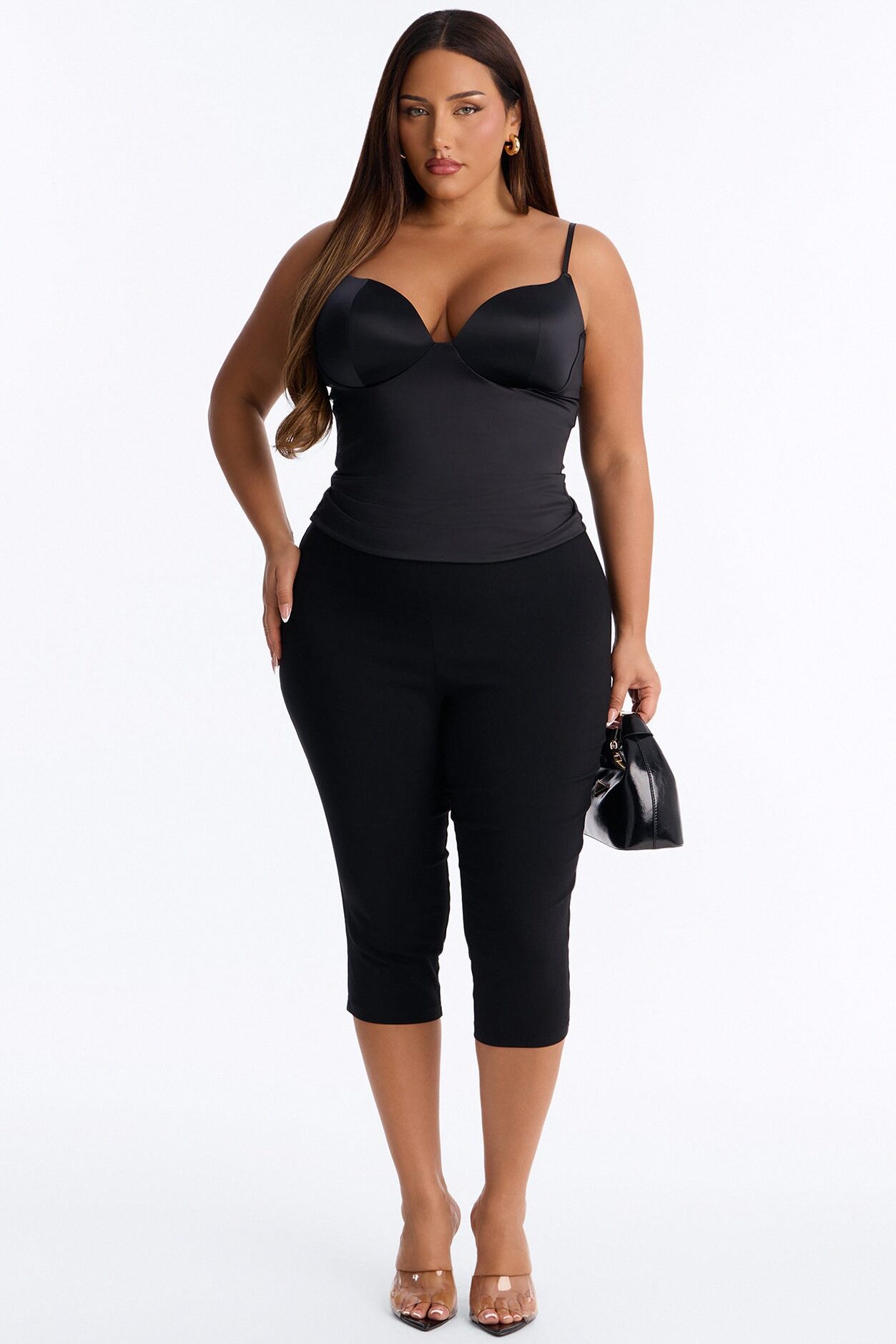 Catherine Sweetheart Satin Padded Top - Black
