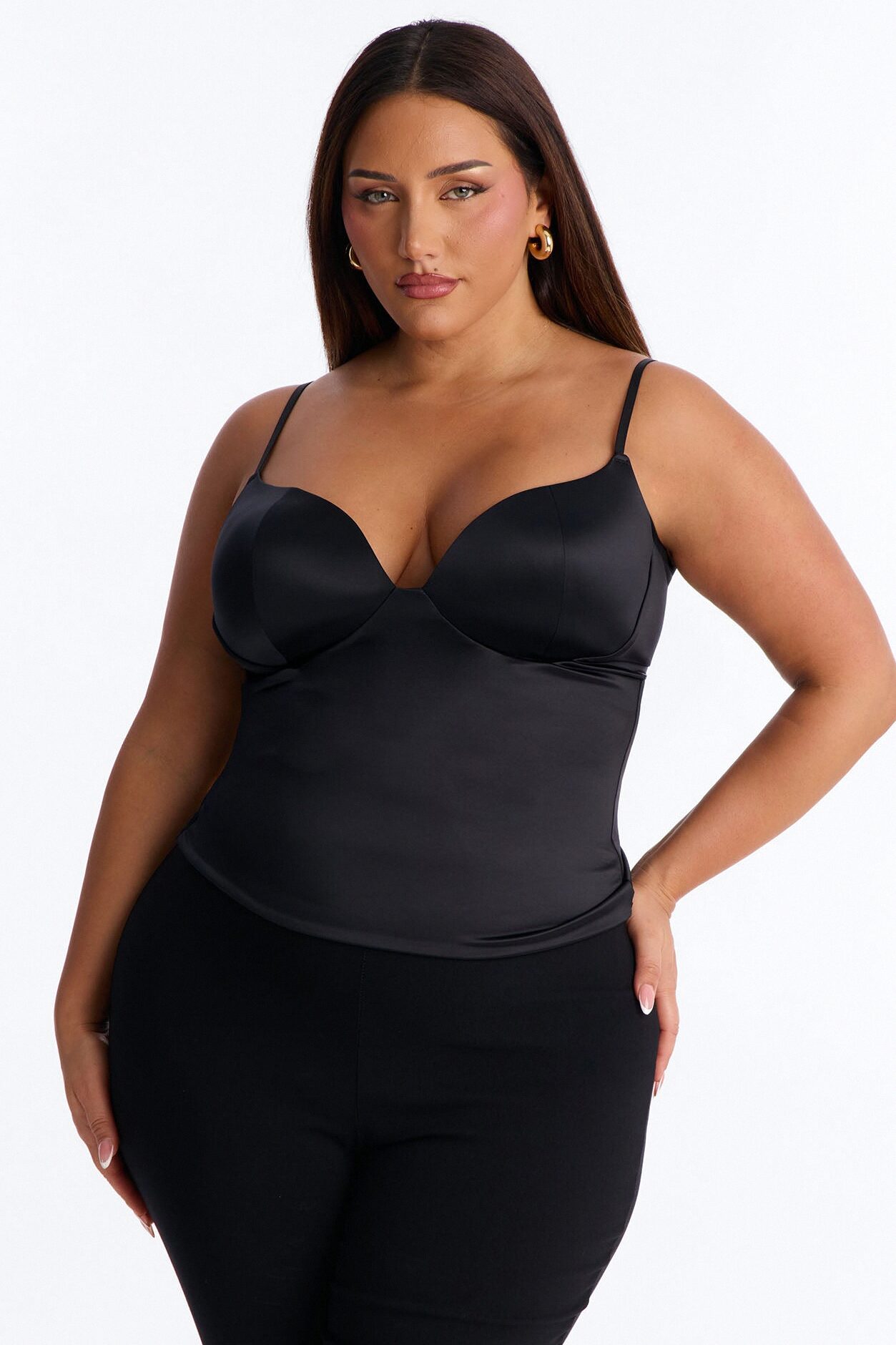 Catherine Sweetheart Satin Padded Top - Black