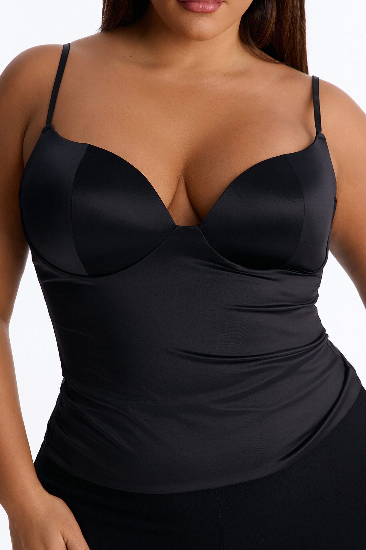Catherine Sweetheart Satin Padded Top - Black