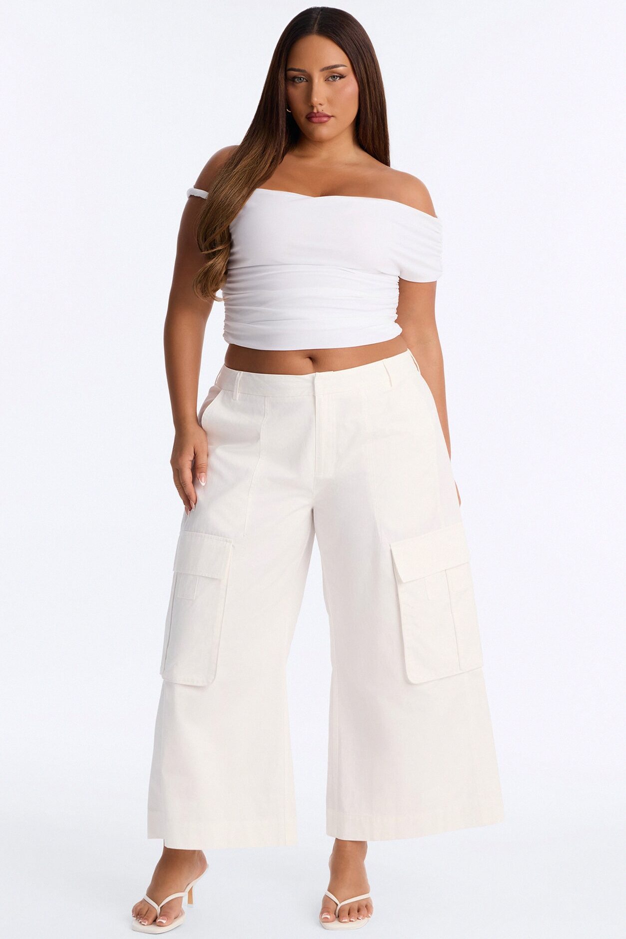 Reese Mid Rise Cargo Wide Leg Culotte - White
