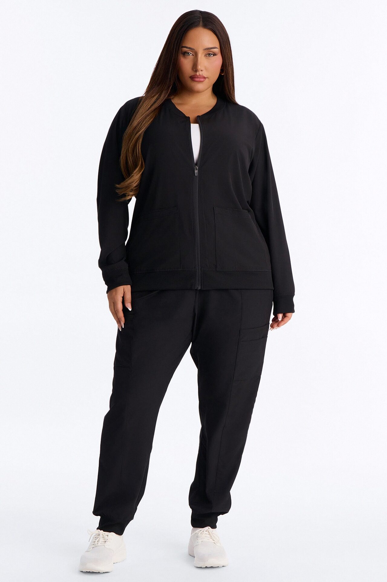 Warm Me Up 4 Way Stretch Zip Up Bomber Scrub Jacket - Black