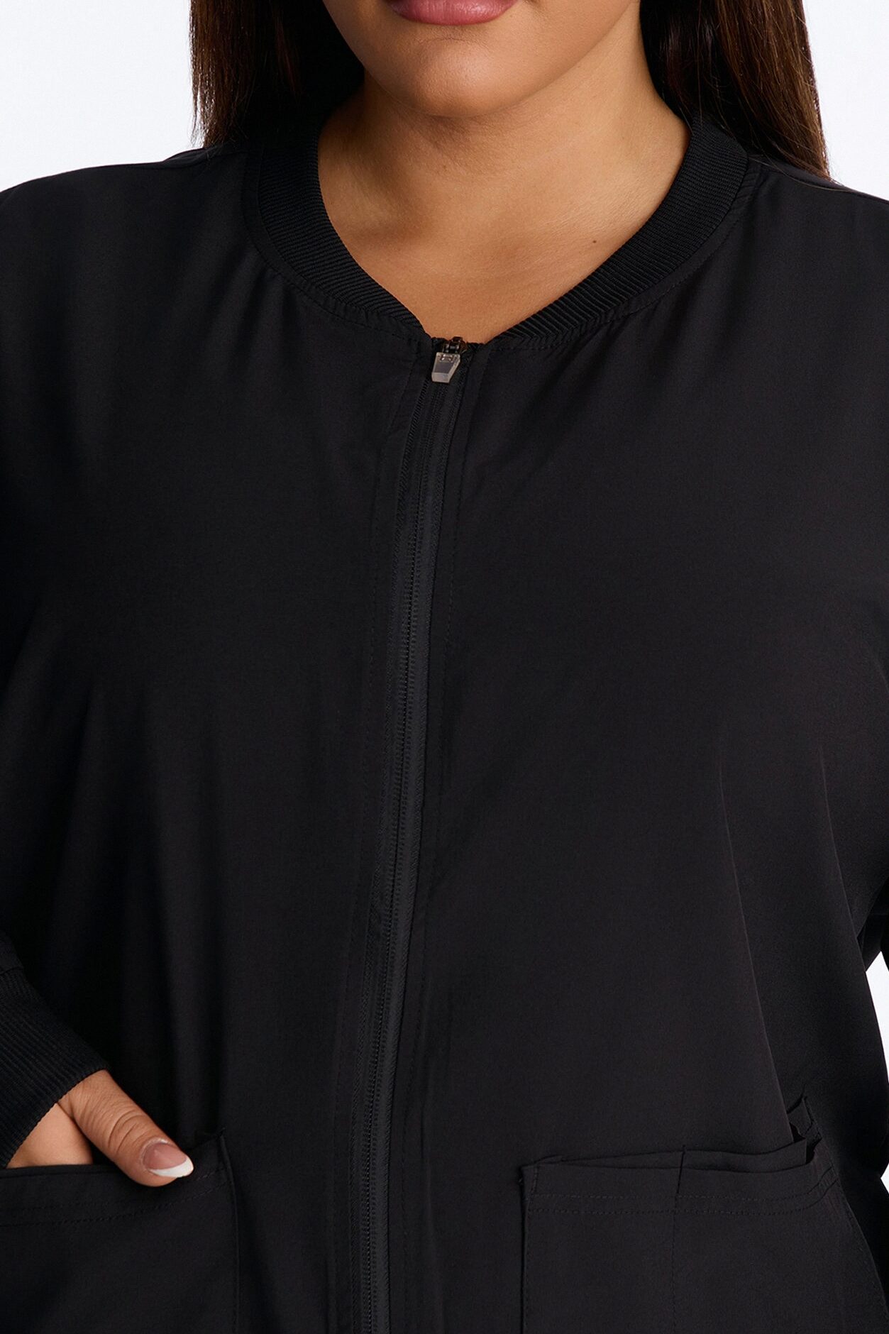 Warm Me Up 4 Way Stretch Zip Up Bomber Scrub Jacket - Black