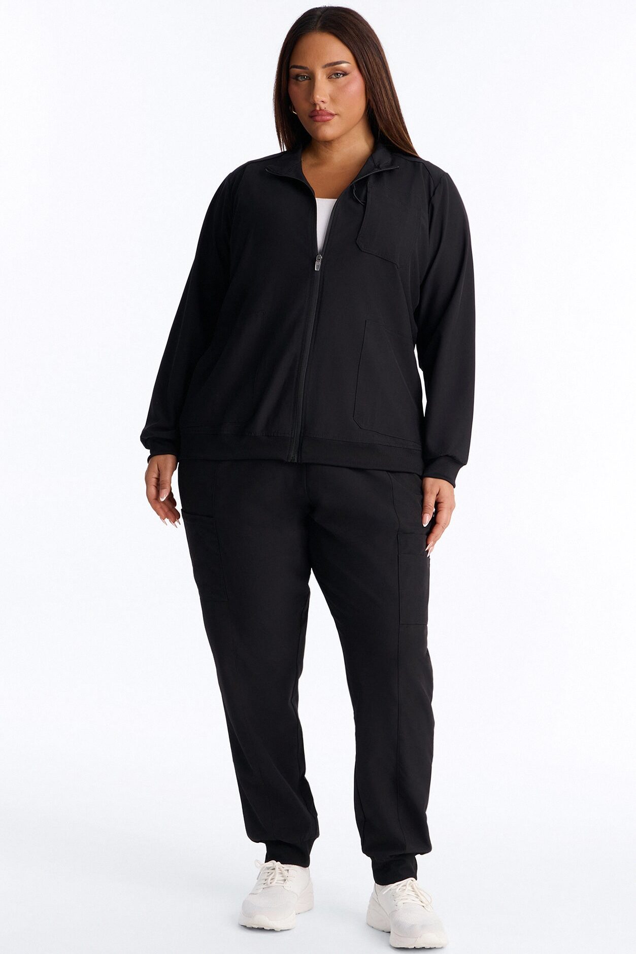 Keeping Warm 4 Way Stretch Front Zipper Pocket Scrub Jacket - Black