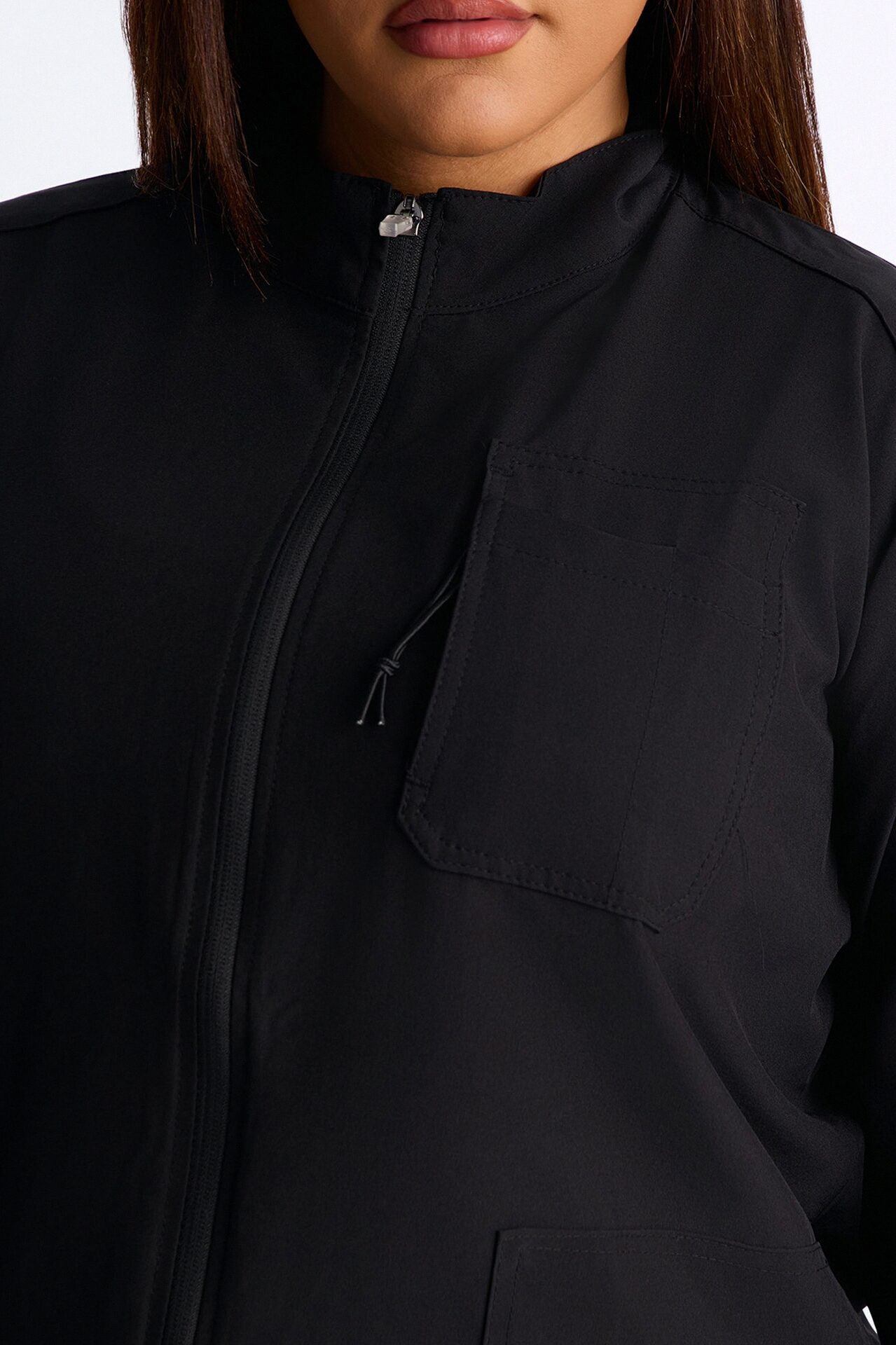Keeping Warm 4 Way Stretch Front Zipper Pocket Scrub Jacket - Black