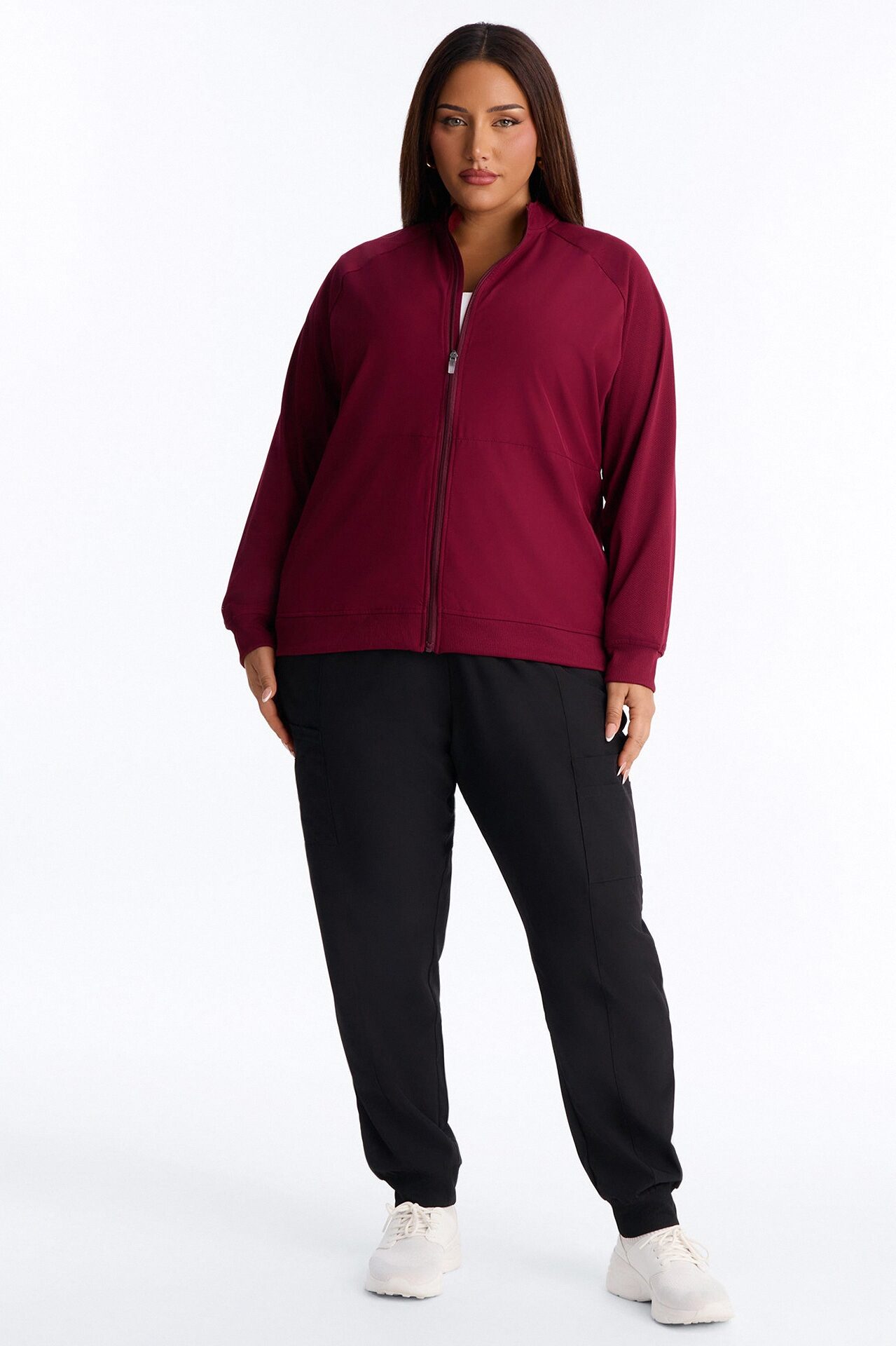 Full Shift Stretch Scrub Uniform Zip Up Jacket - Wine