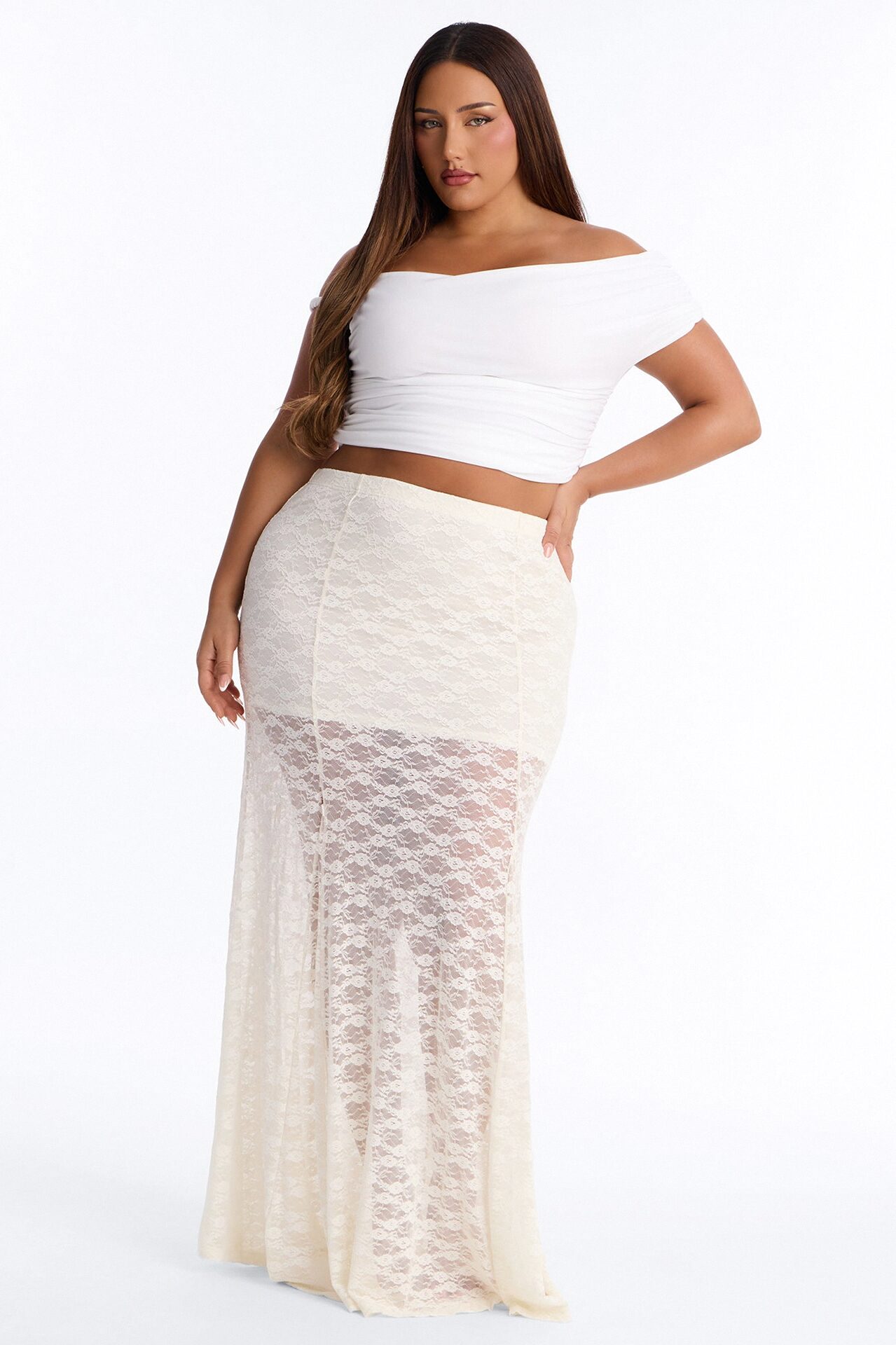 Iris High Rise Lace Maxi Skirt - Ivory