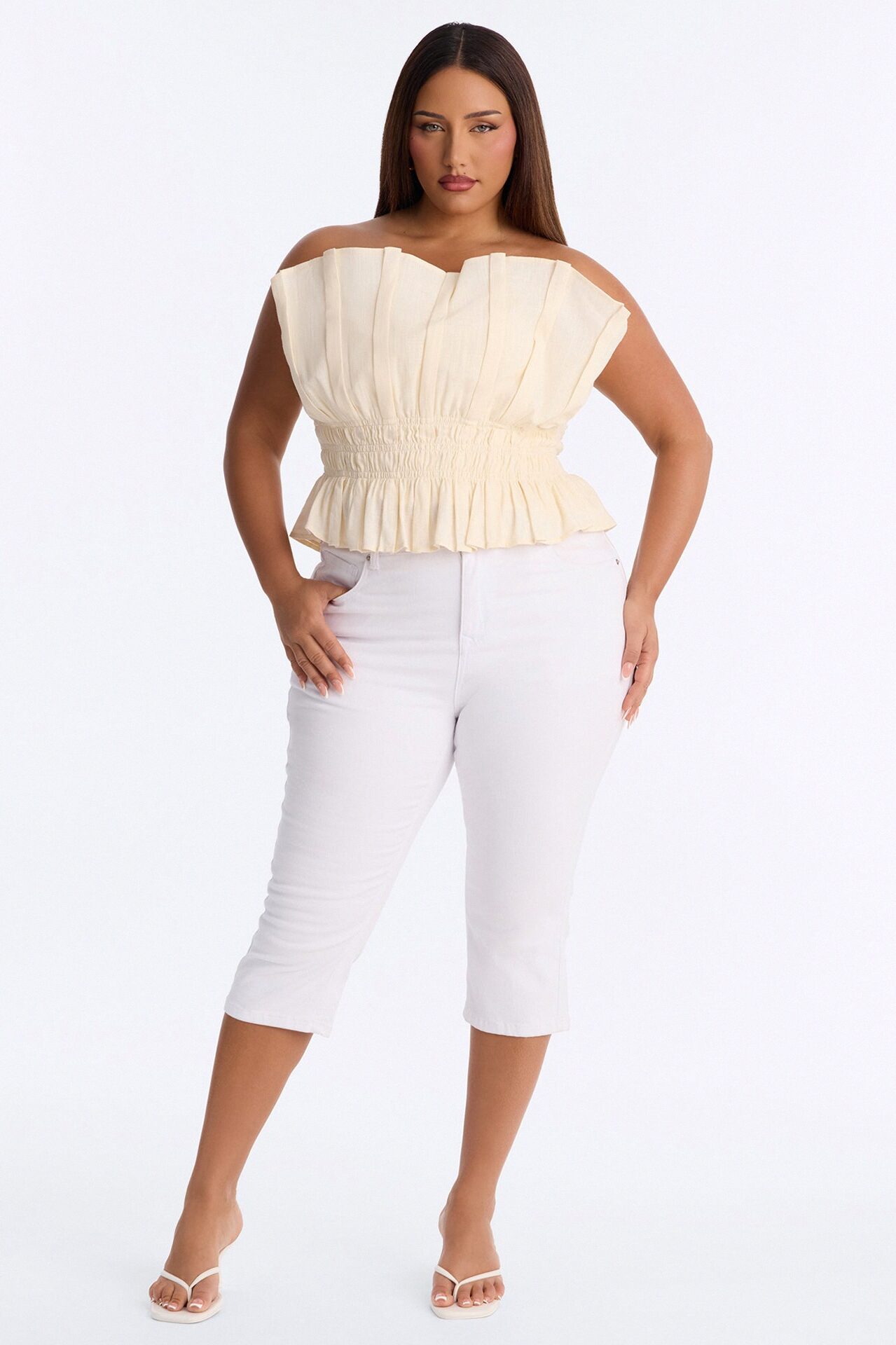 Easy Elegance Ruched Strapless Top - Cream