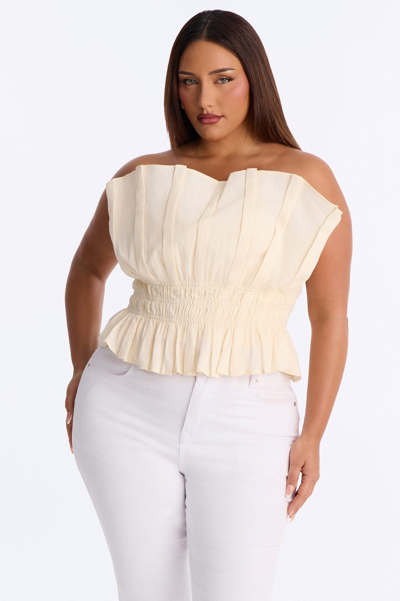 Easy Elegance Ruched Strapless Top - Cream