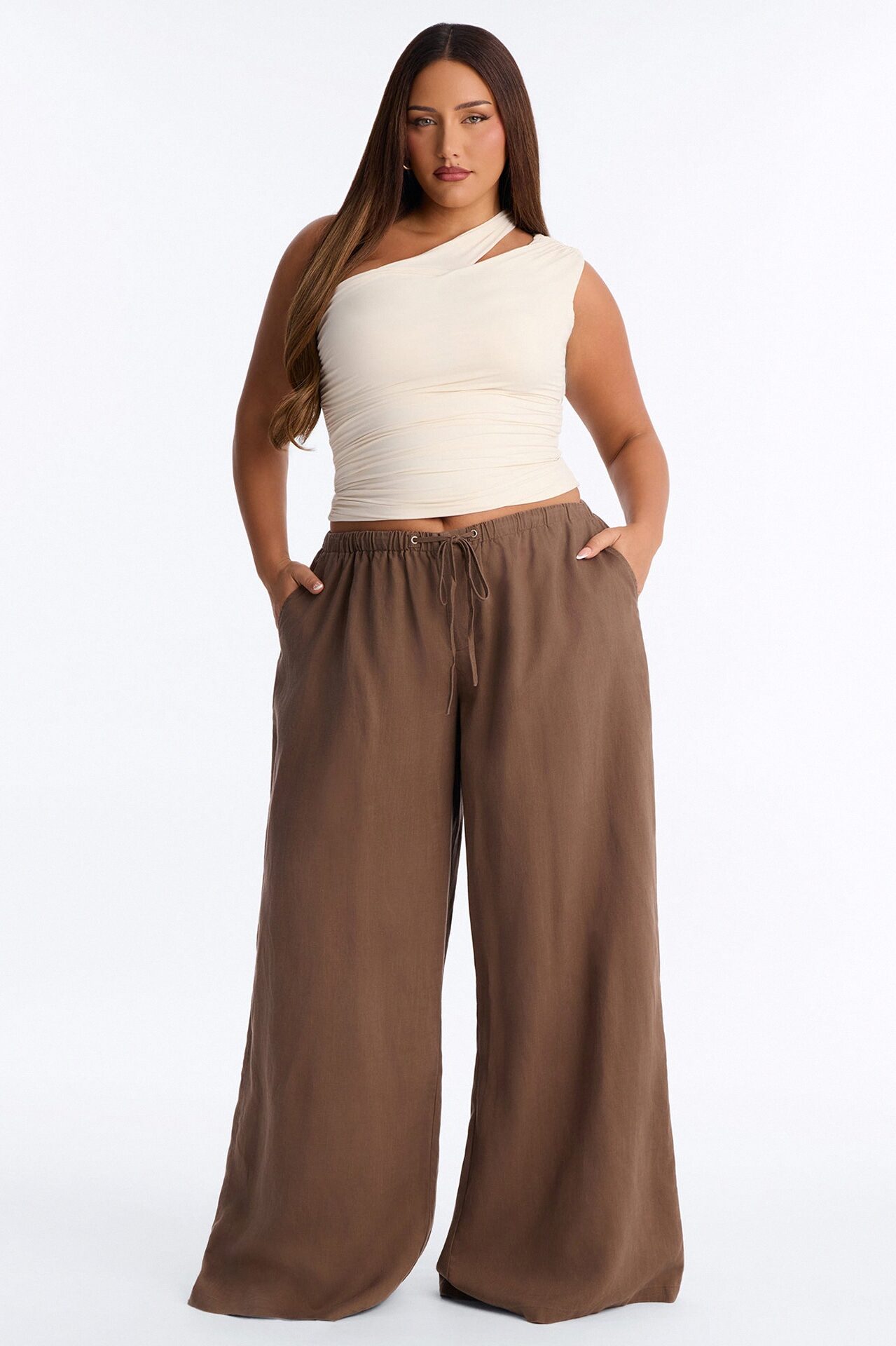 Heat Wave Linen Wide Leg Drawstring Pant - Caffe