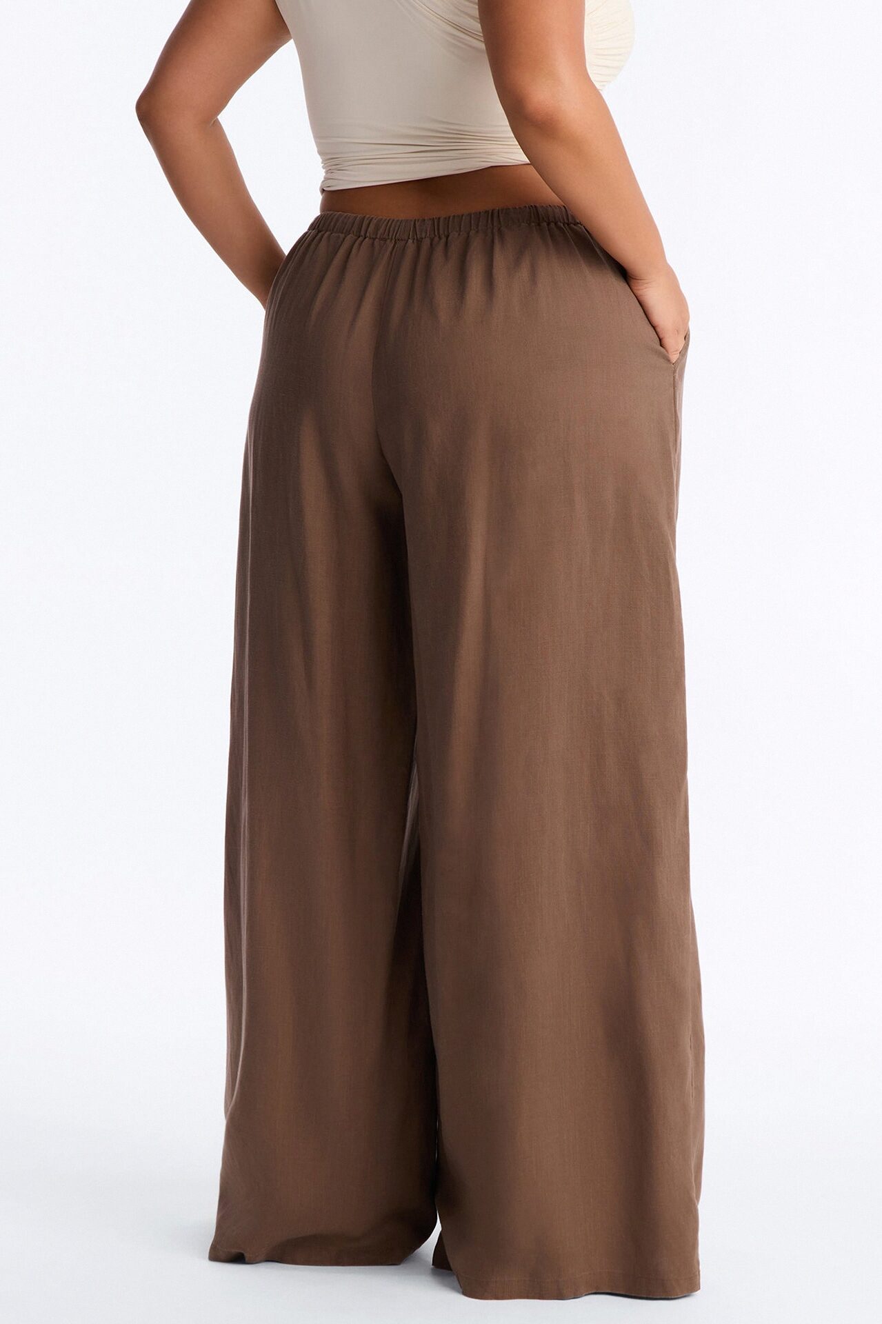 Heat Wave Linen Wide Leg Drawstring Pant - Caffe