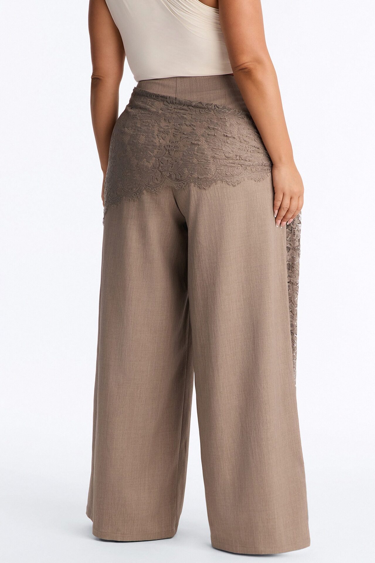 Angelica Lace Wrap Wide Leg Trouser - Caffe