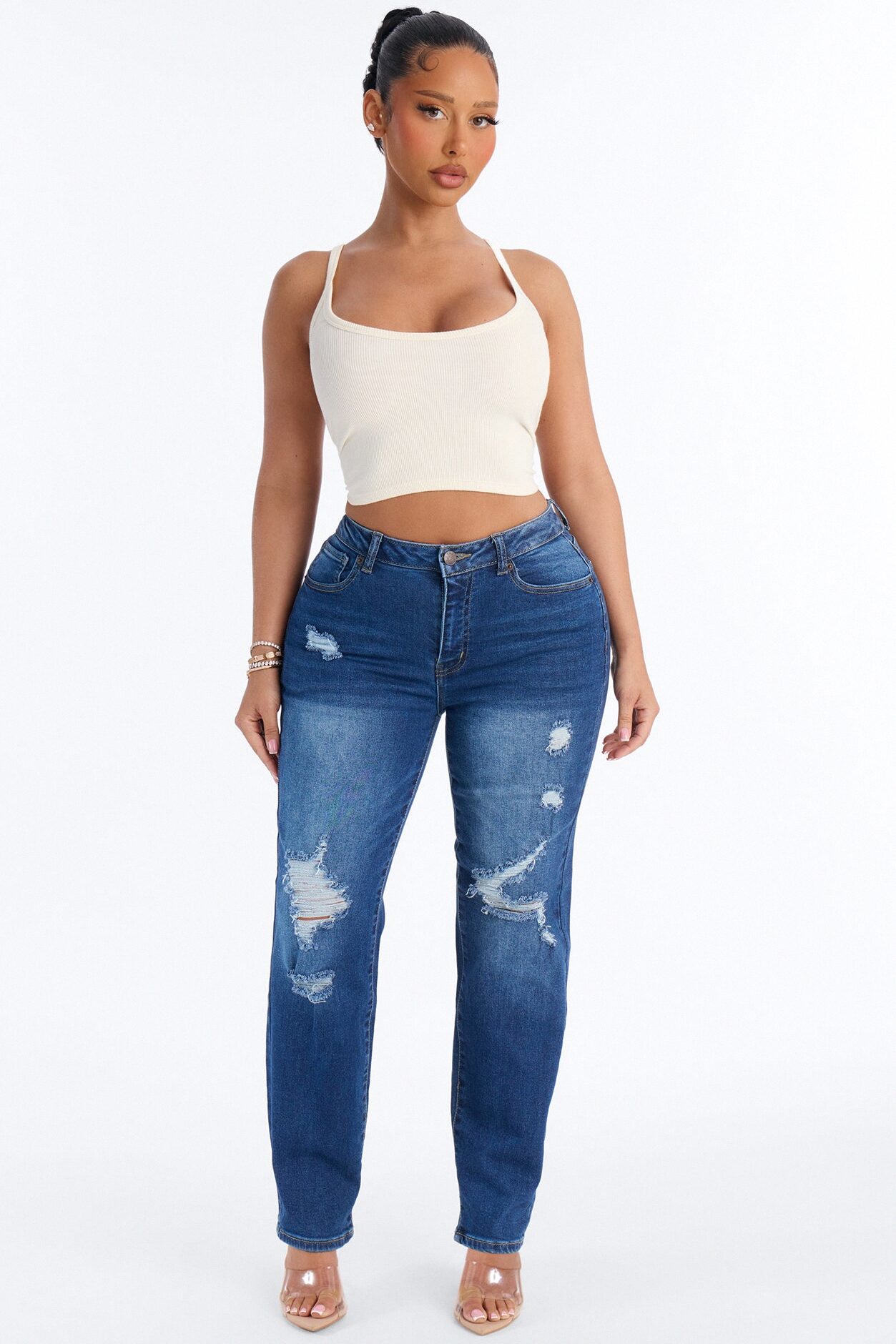 Rylie Ripped Straight Leg Jeans - Dark Wash
