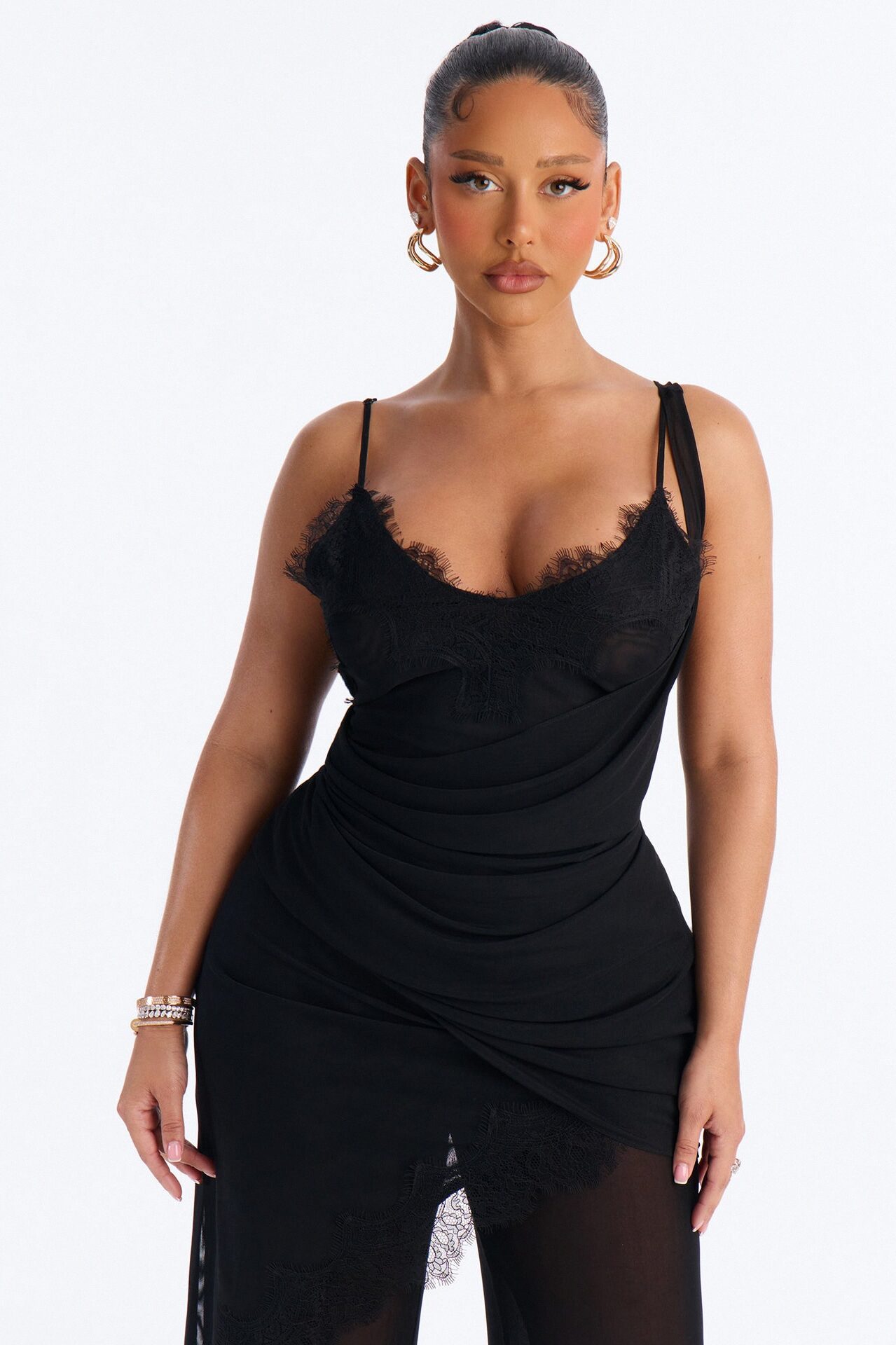 Jules Lace Mesh Pant Set - Black