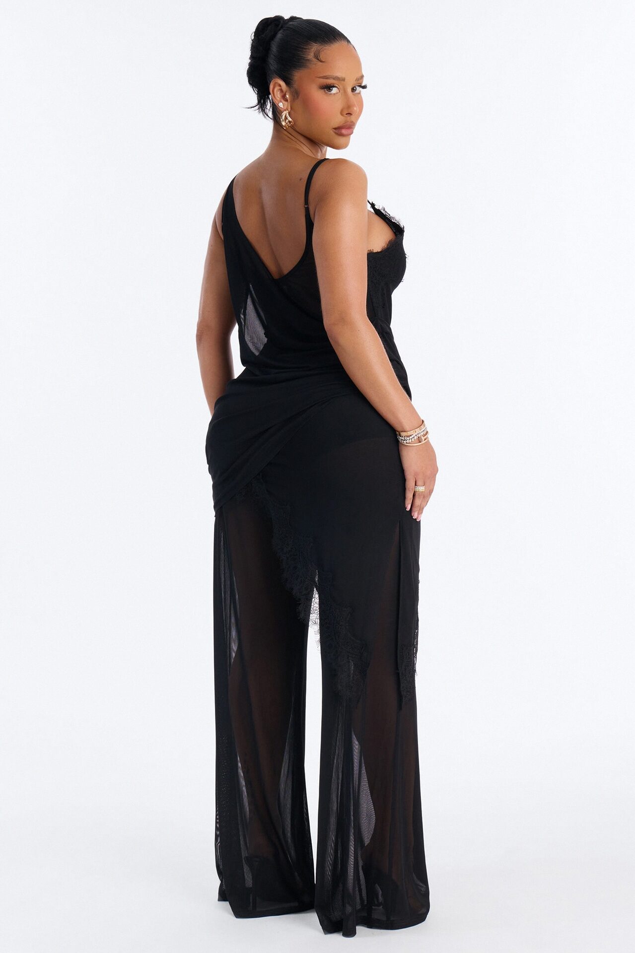 Jules Lace Mesh Pant Set - Black