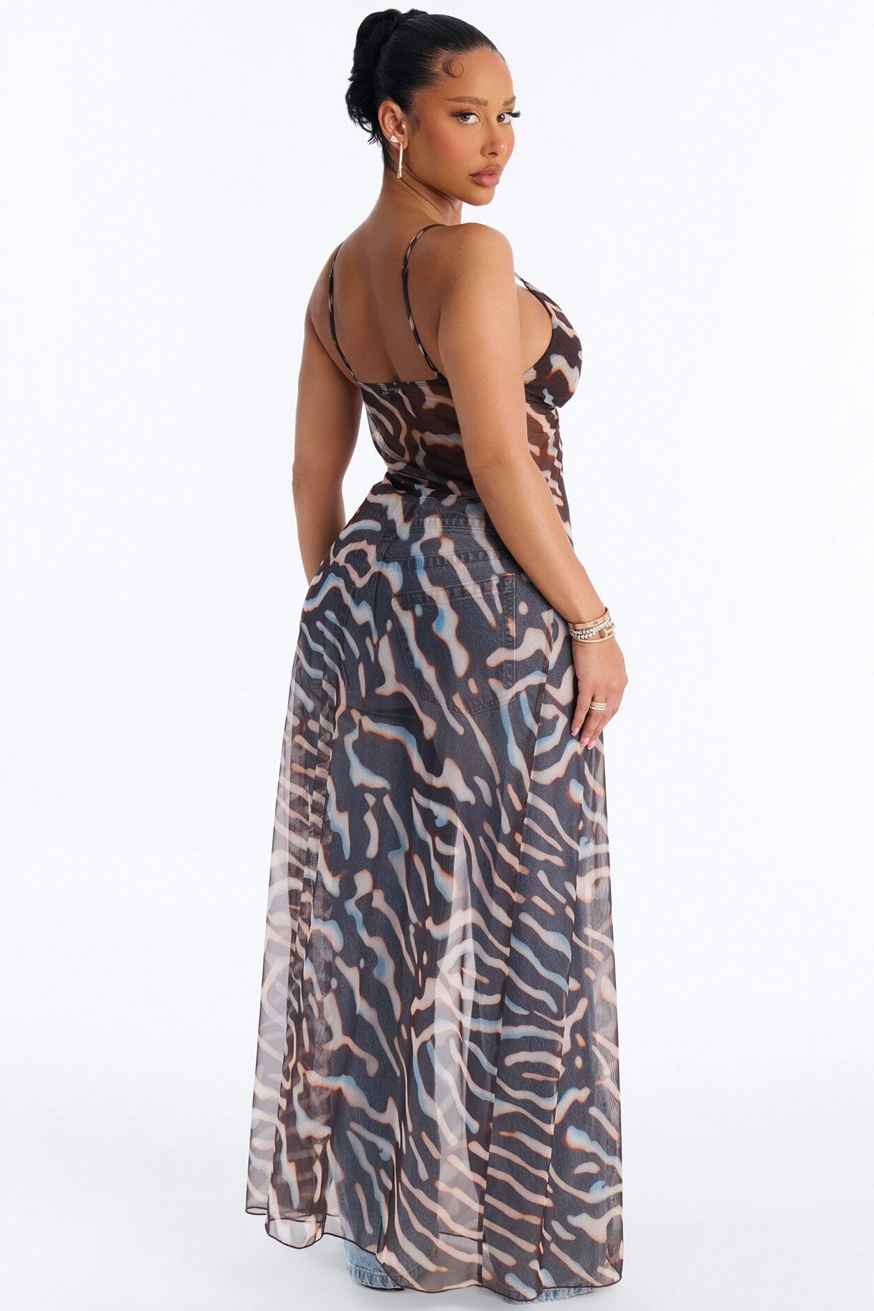 Amaya Abstract Mesh Flyaway Top - Black/combo