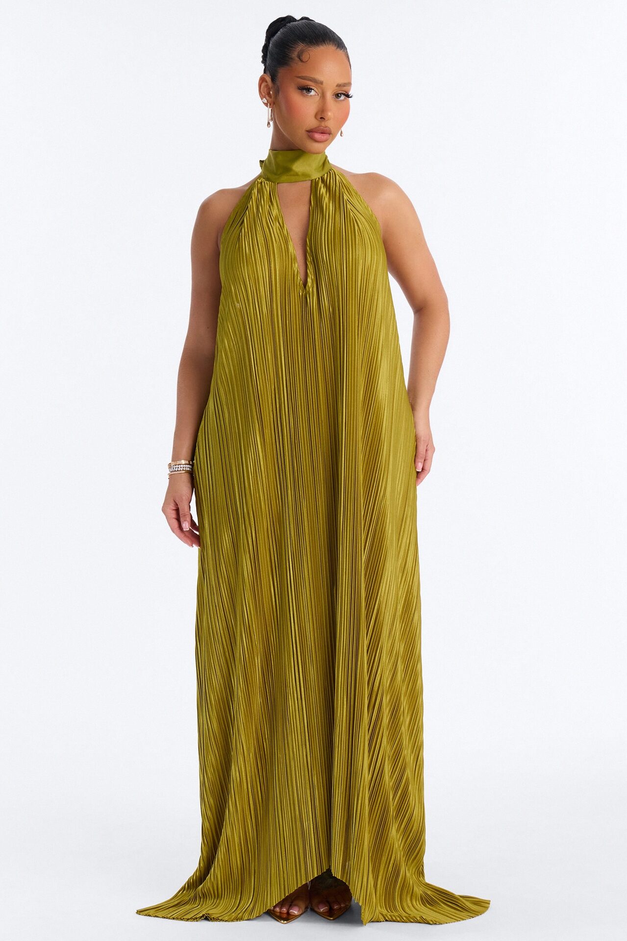 Can't Reach Me Plisse Maxi Dress - Chartreuse