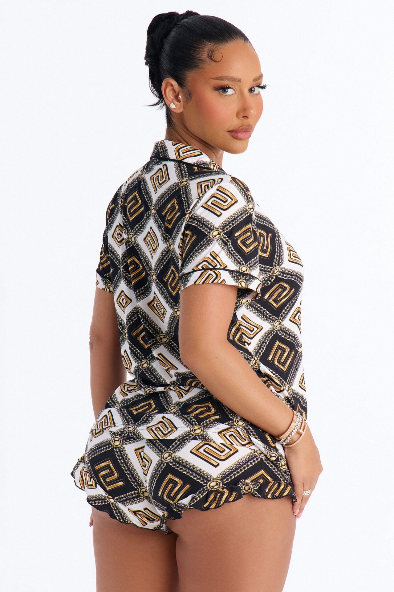 Mara 2pc Ruffle PJ Short Set - Black/White