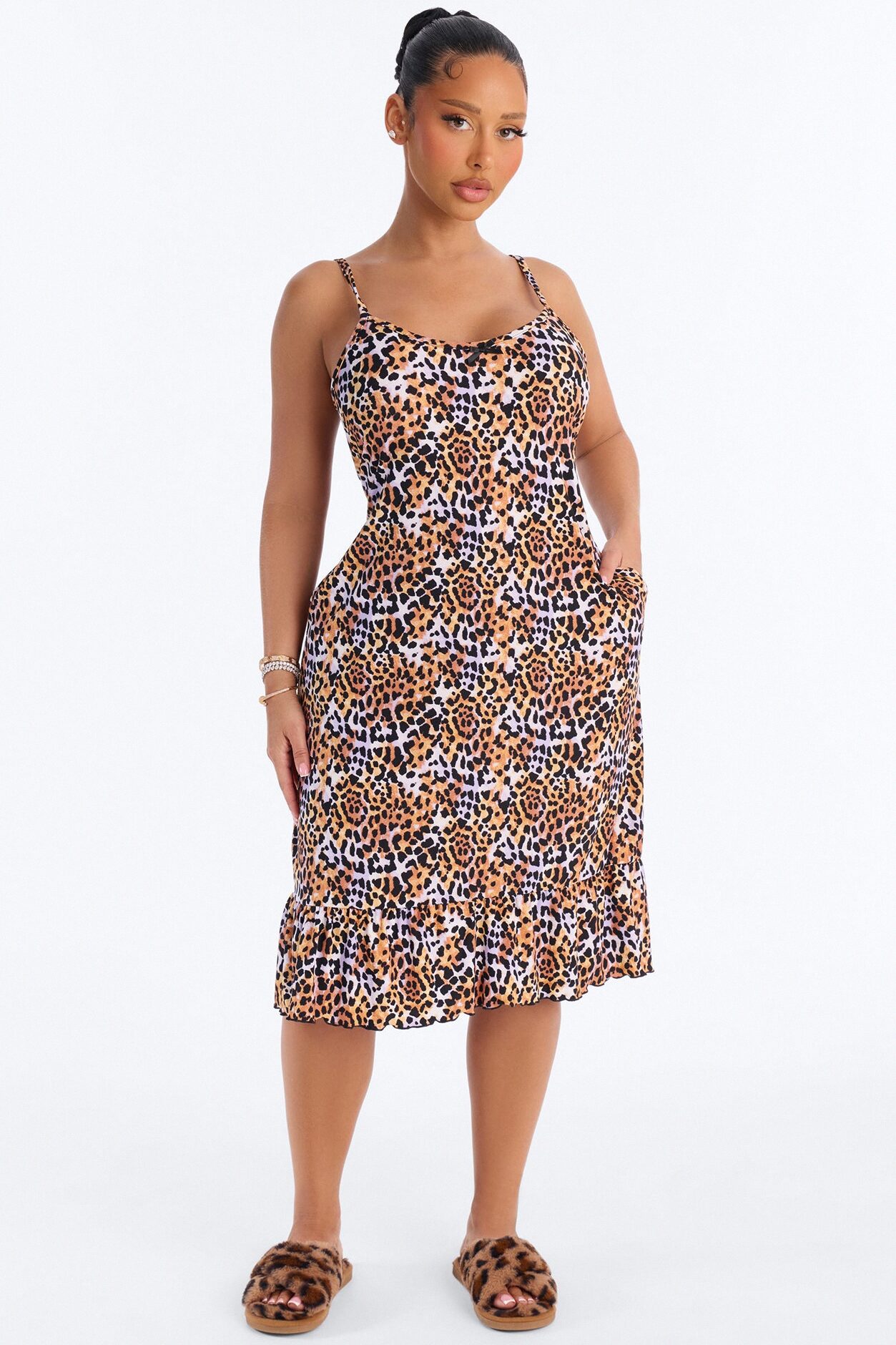 Midnight Hunt Ruffle PJ Sleep Dress - Brown/combo