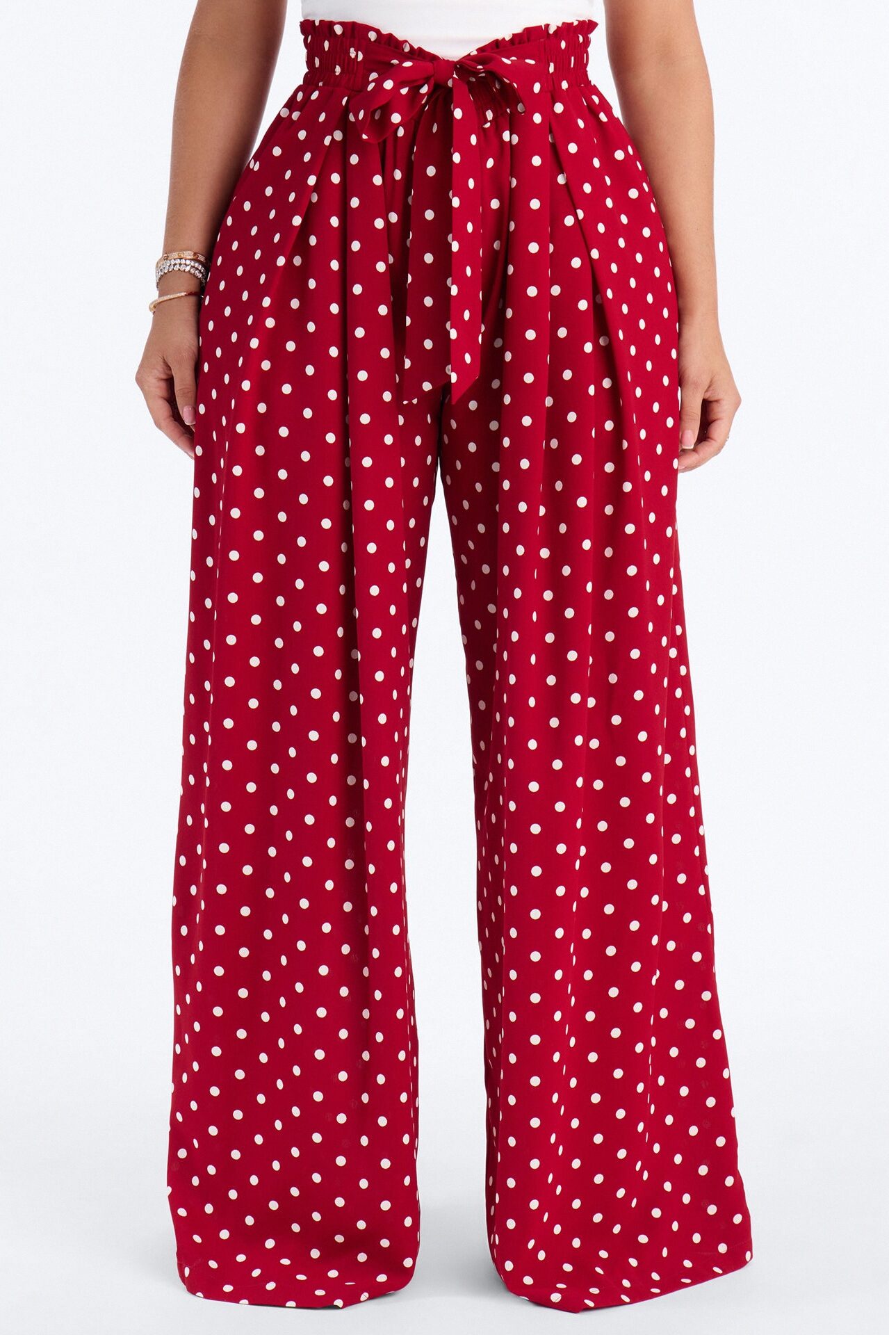 Ella Polka Dot Wide Leg Pant - Red/White
