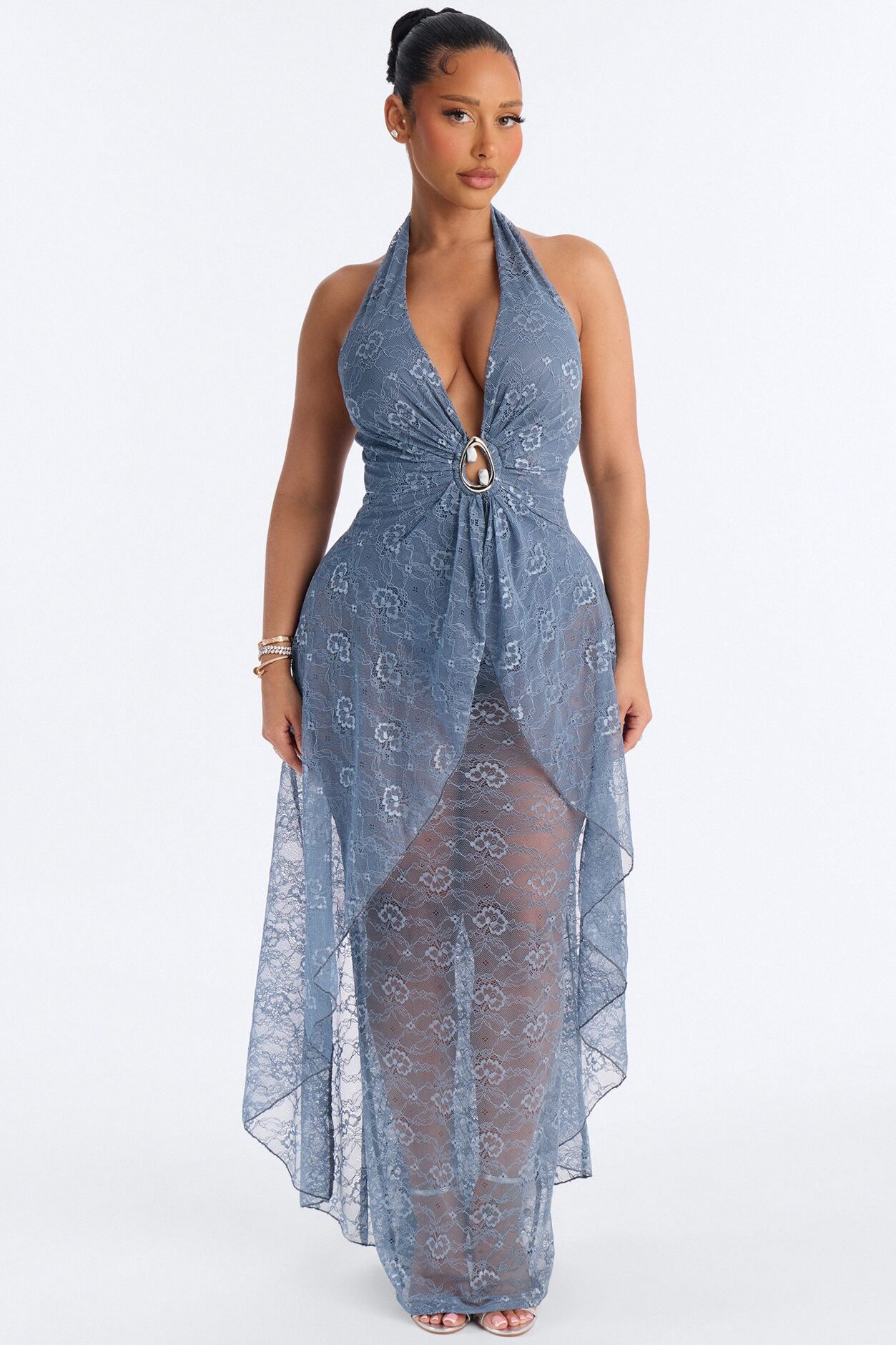 Gaia Lace Halter Maxi Dress - SlateBlue