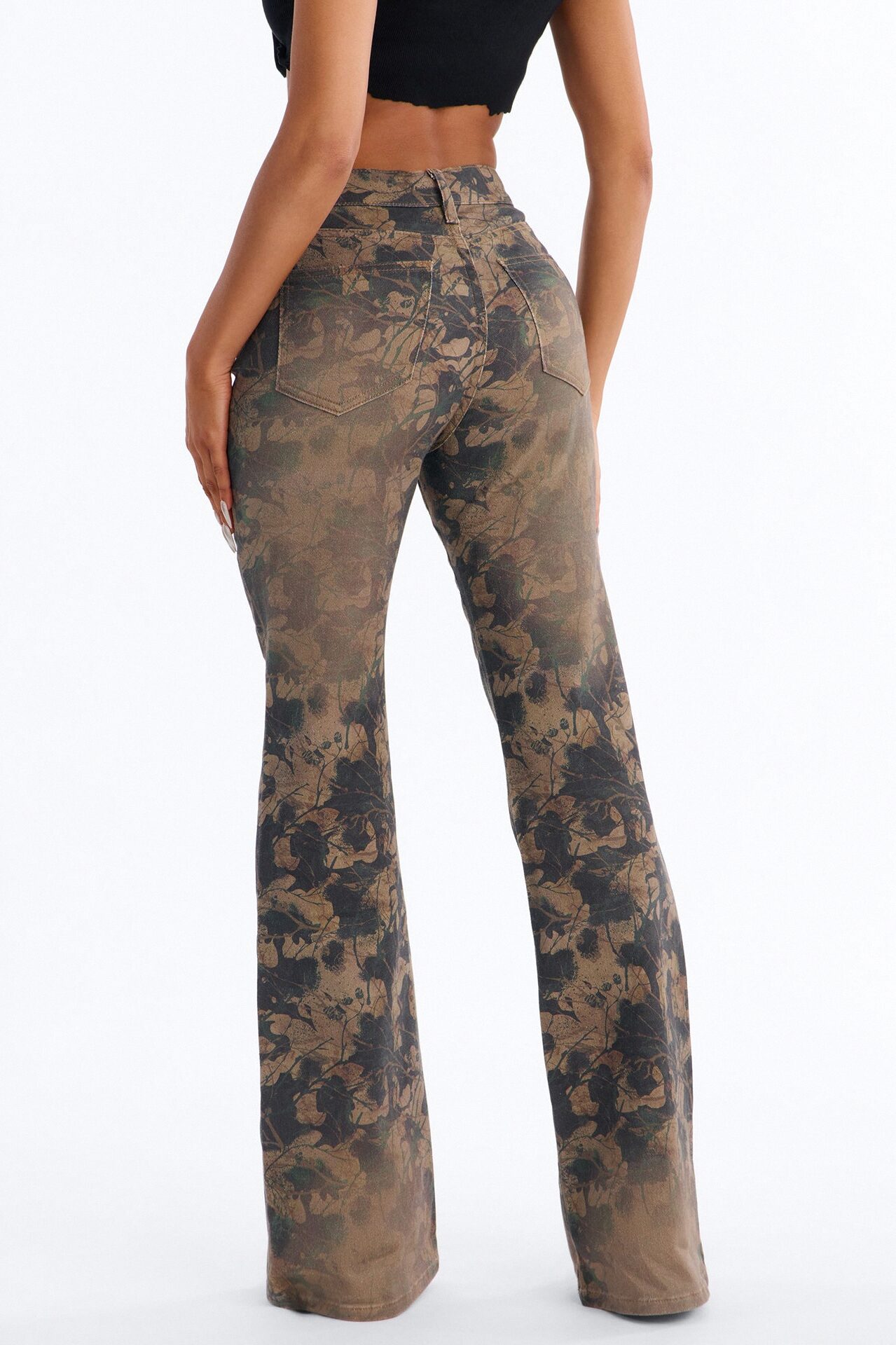 Positive Negative Stretch Printed Flare Jeans - Camouflage