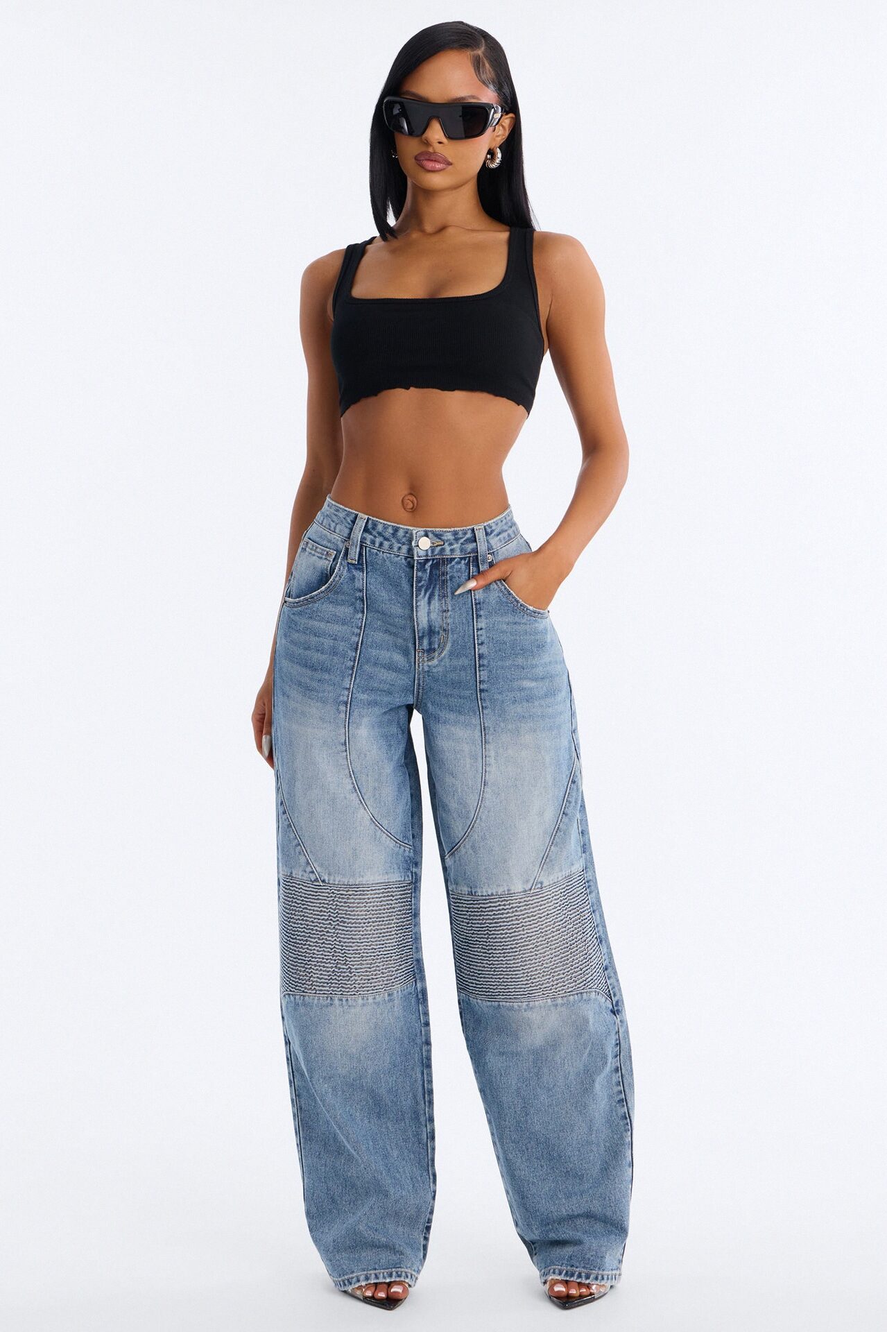 Let Me Ride Moto Straight Leg Jeans - Medium Wash